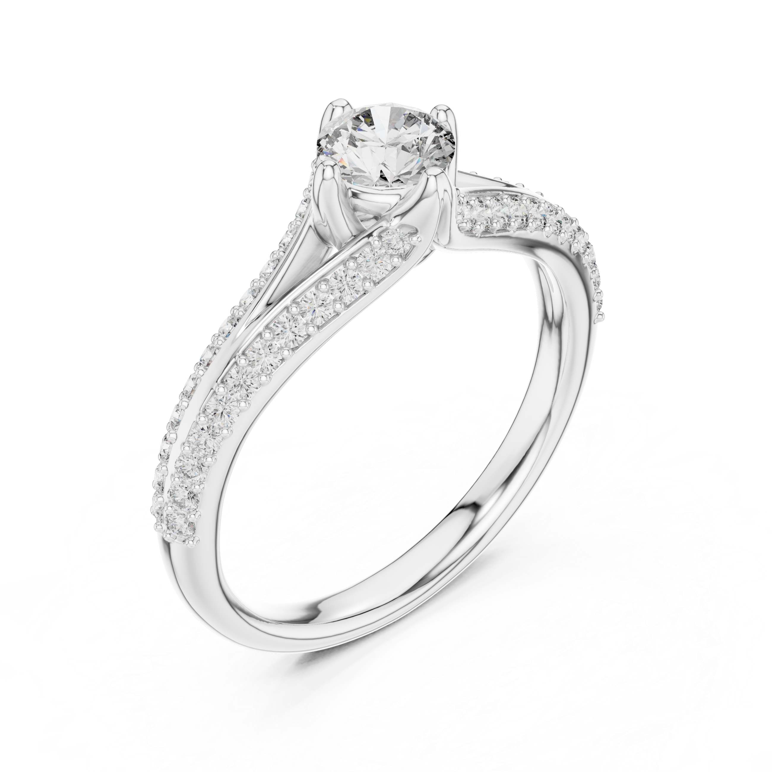 Split Shank Pavé Diamond Engagement Ring with Round Solitaire Center