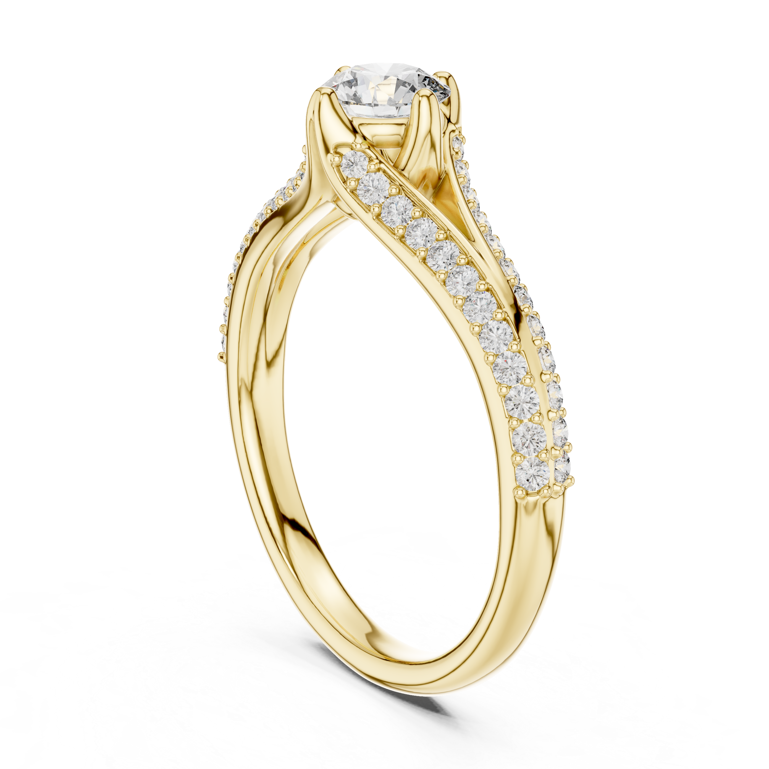 Split Shank Pavé Diamond Engagement Ring with Round Solitaire Center