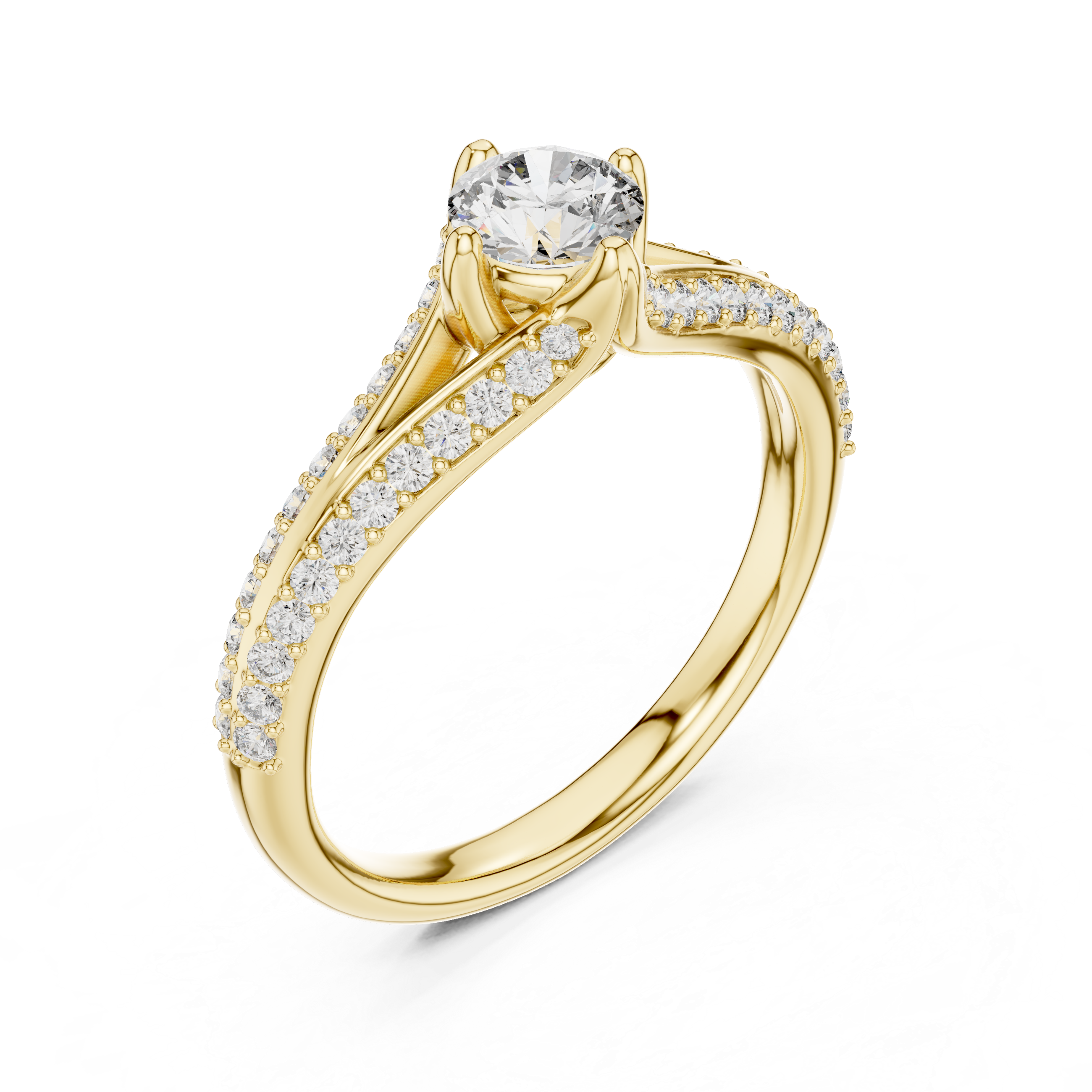 Split Shank Pavé Diamond Engagement Ring with Round Solitaire Center