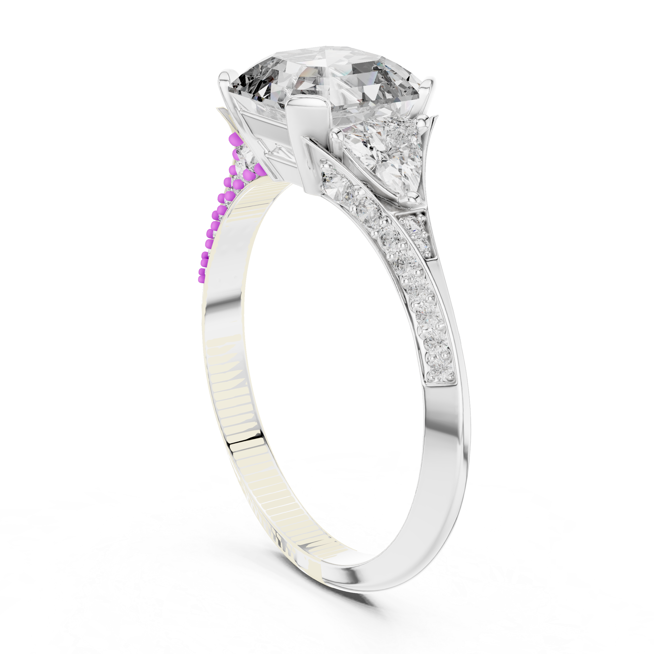 Emerald Cut Three Stone Engagement Ring with Trillion Side Diamonds