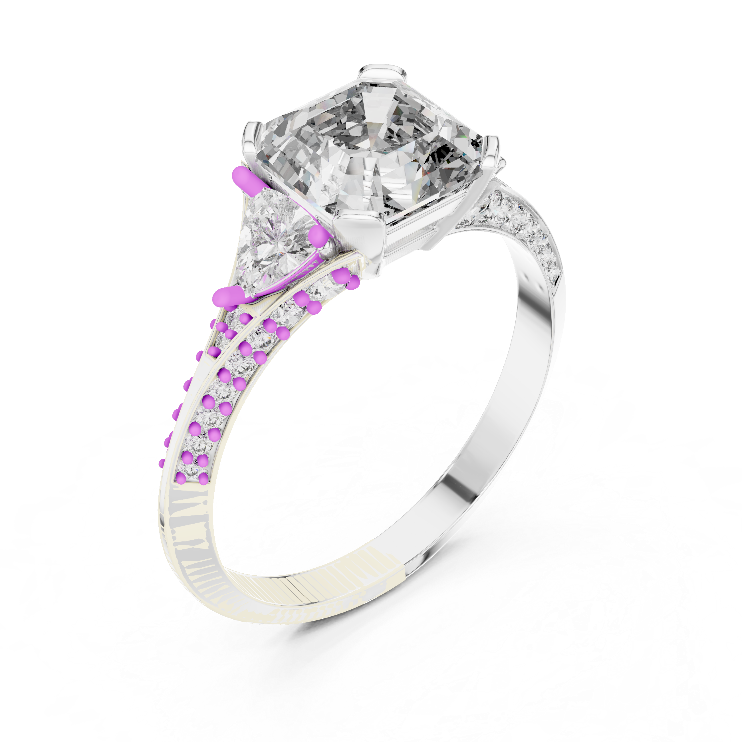 Emerald Cut Three Stone Engagement Ring with Trillion Side Diamonds