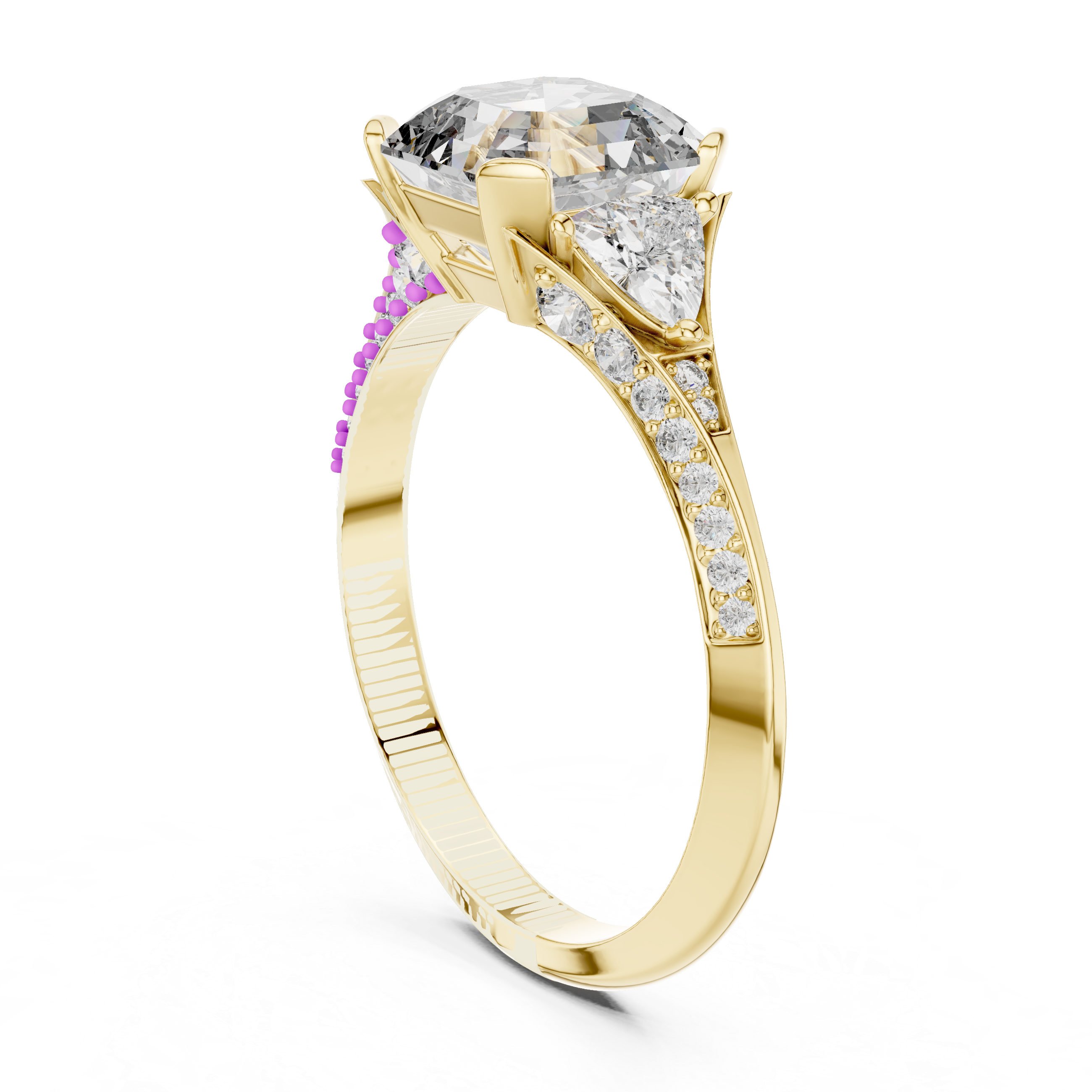 Emerald Cut Three Stone Engagement Ring with Trillion Side Diamonds