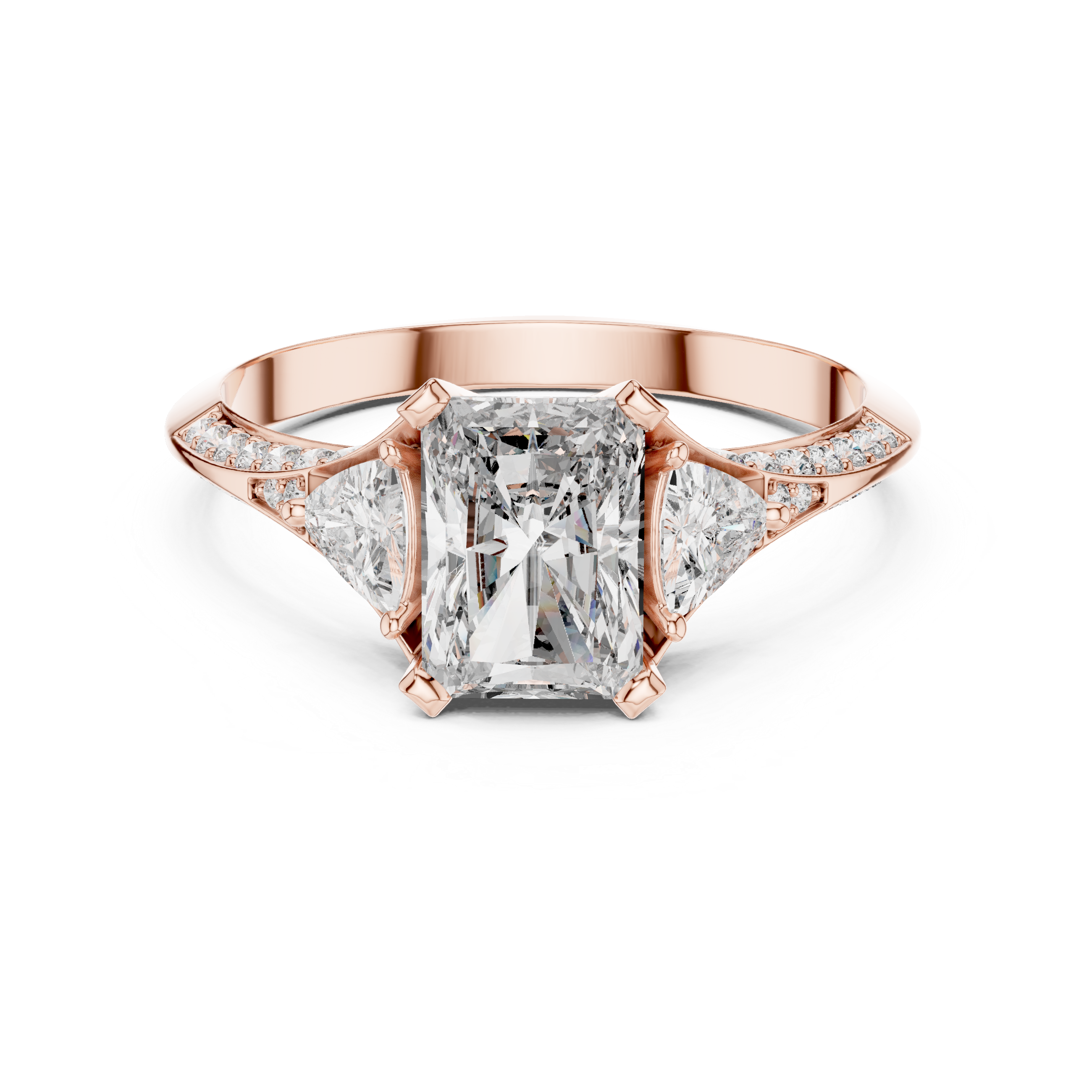 Radiant Cut Three Stone Engagement Ring with Pavé Split Accent Band