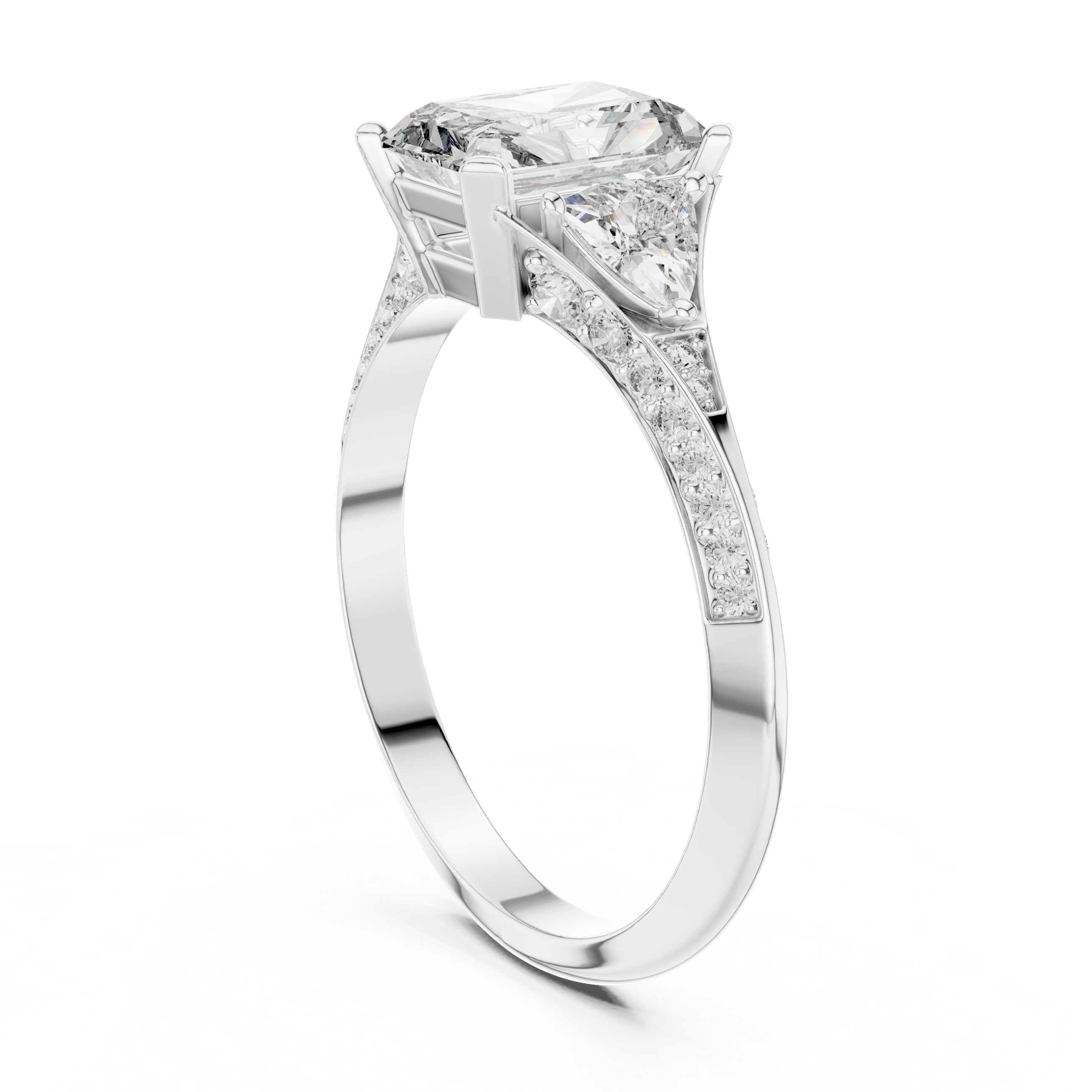 Radiant Cut Three Stone Engagement Ring with Pavé Split Accent Band