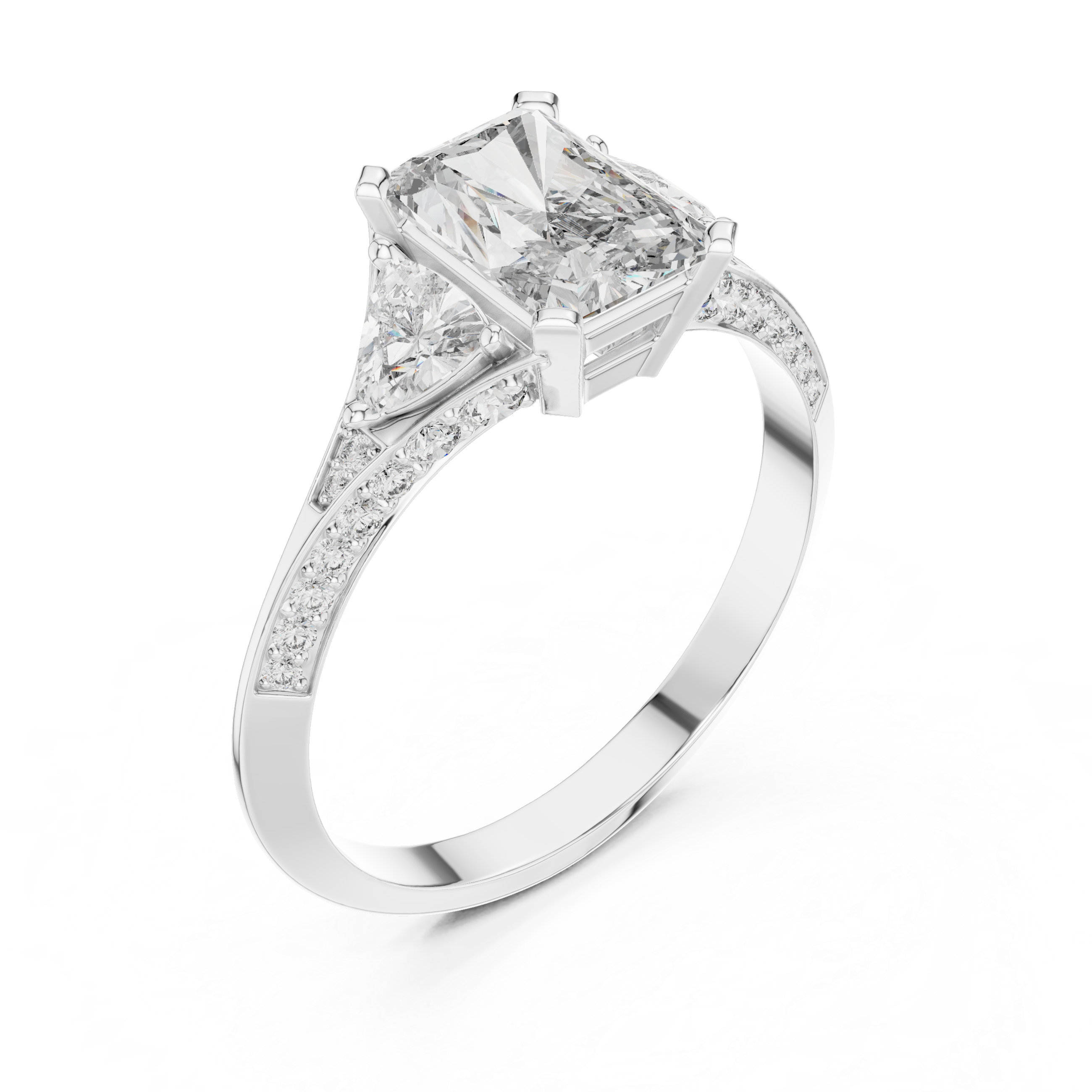Radiant Cut Three Stone Engagement Ring with Pavé Split Accent Band