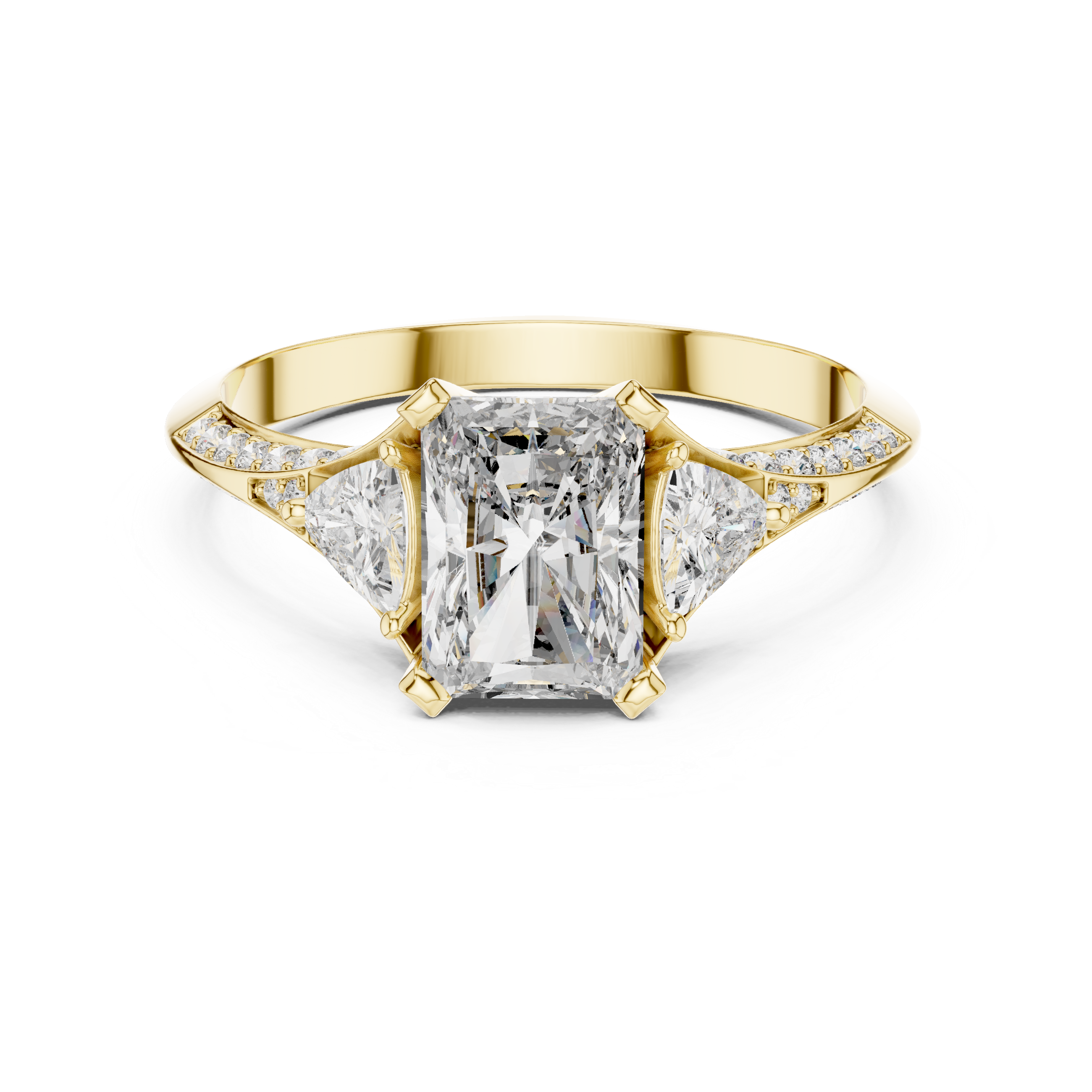 Radiant Cut Three Stone Engagement Ring with Pavé Split Accent Band