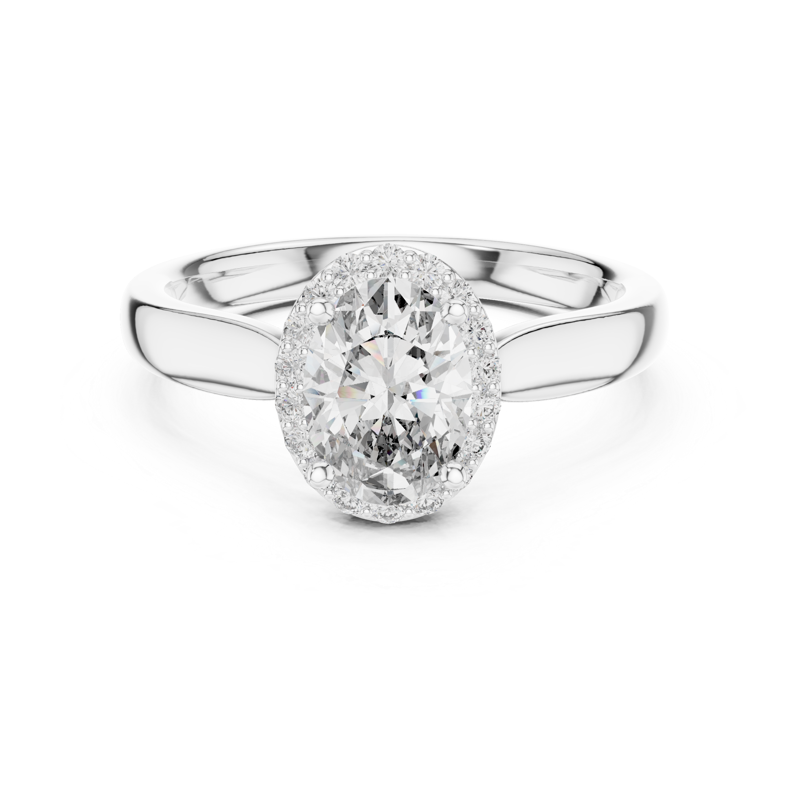 Oval Halo Engagement Ring with Classic High Polish Band