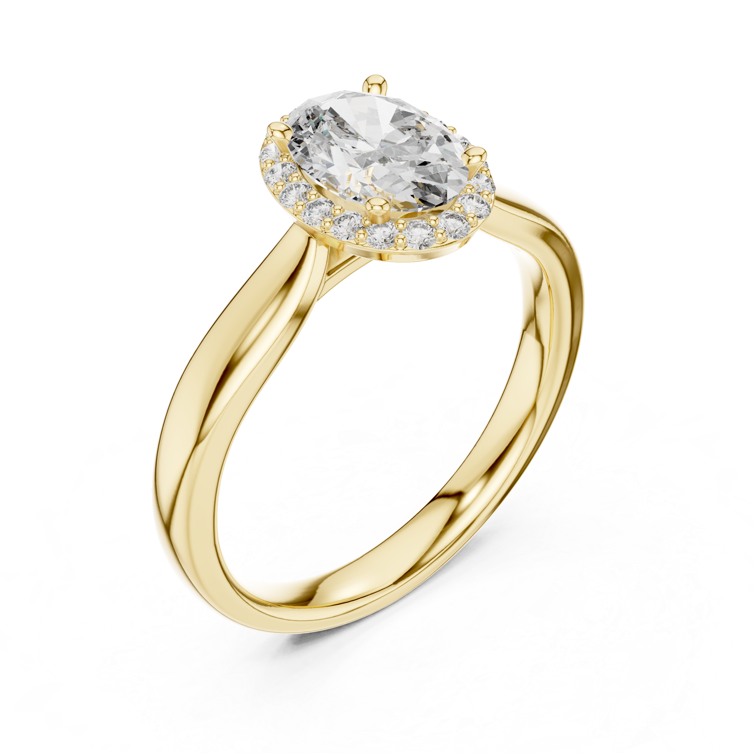 Oval Halo Engagement Ring with Classic High Polish Band