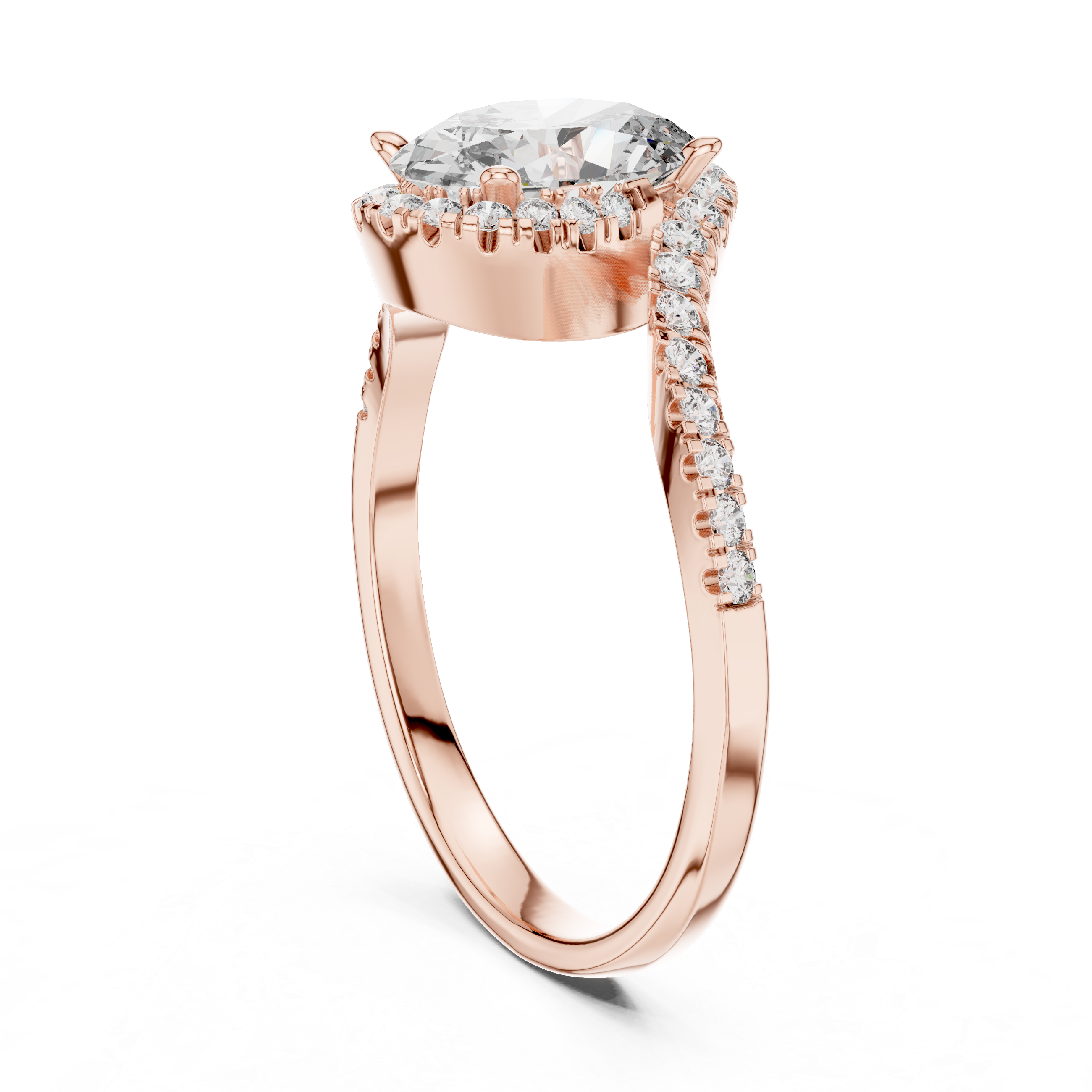 Oval Halo Engagement Ring with Twisted Pavé Diamond Band