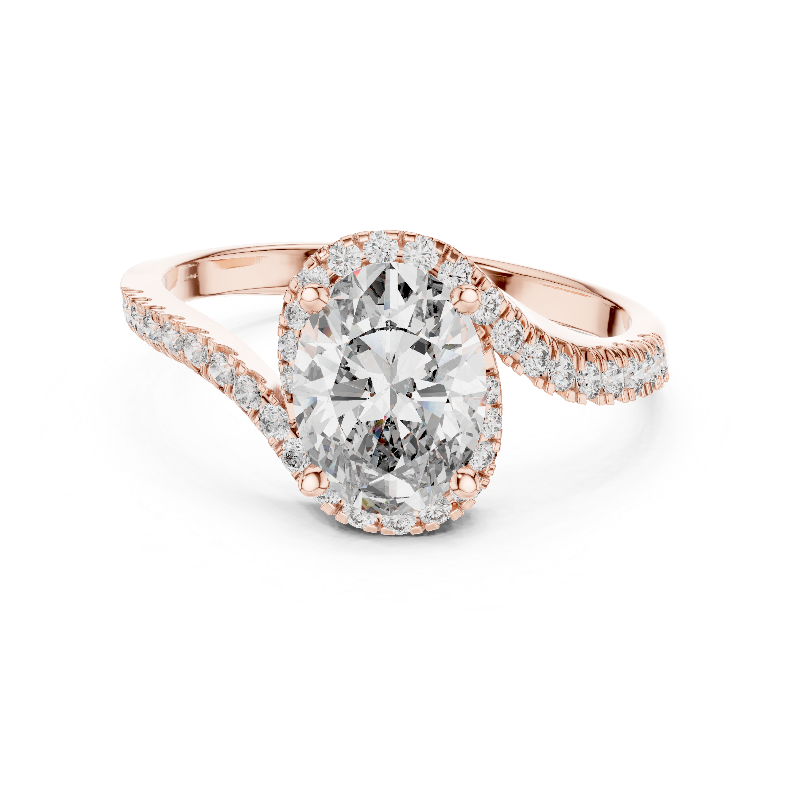 Oval Halo Engagement Ring with Twisted Pavé Diamond Band