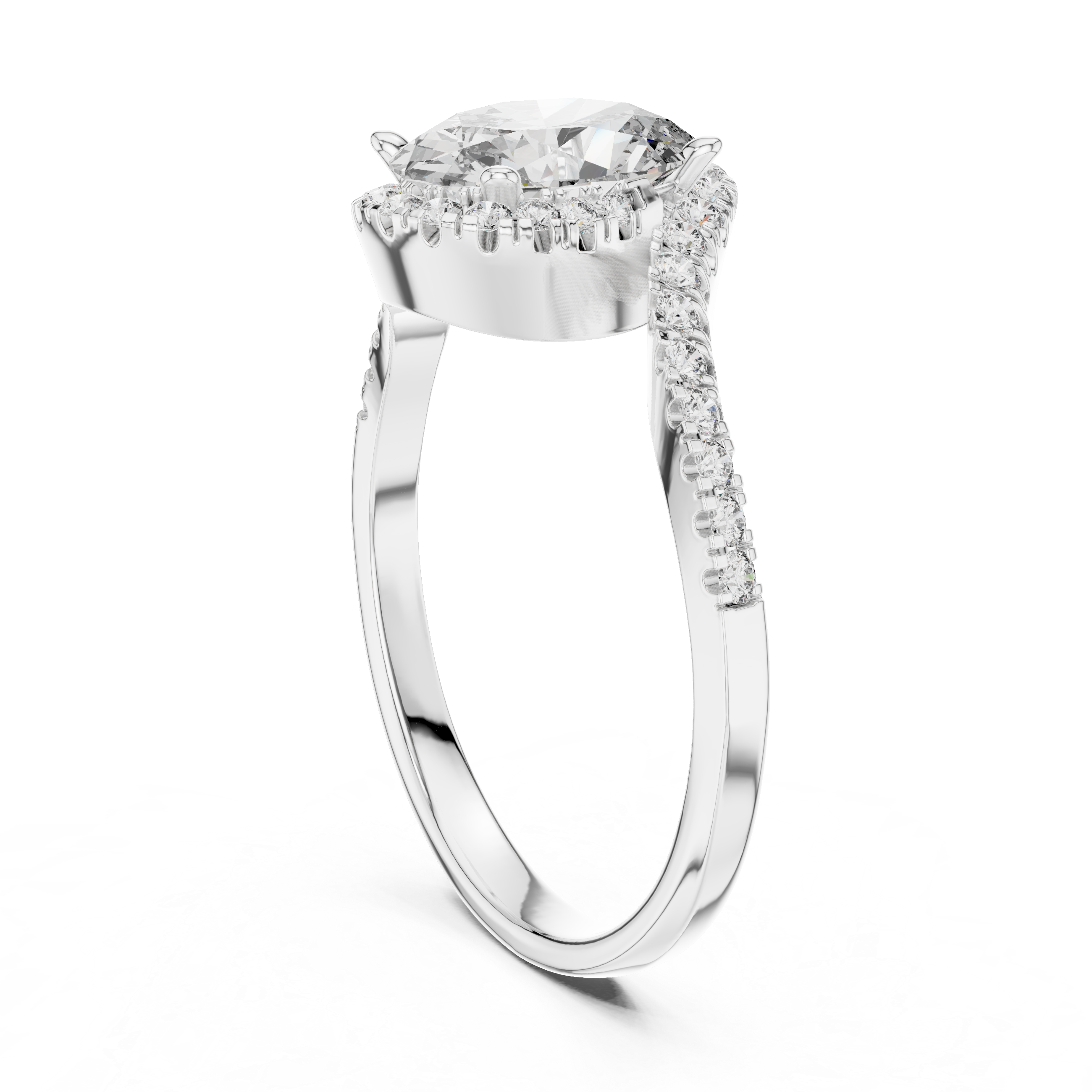 Oval Halo Engagement Ring with Twisted Pavé Diamond Band