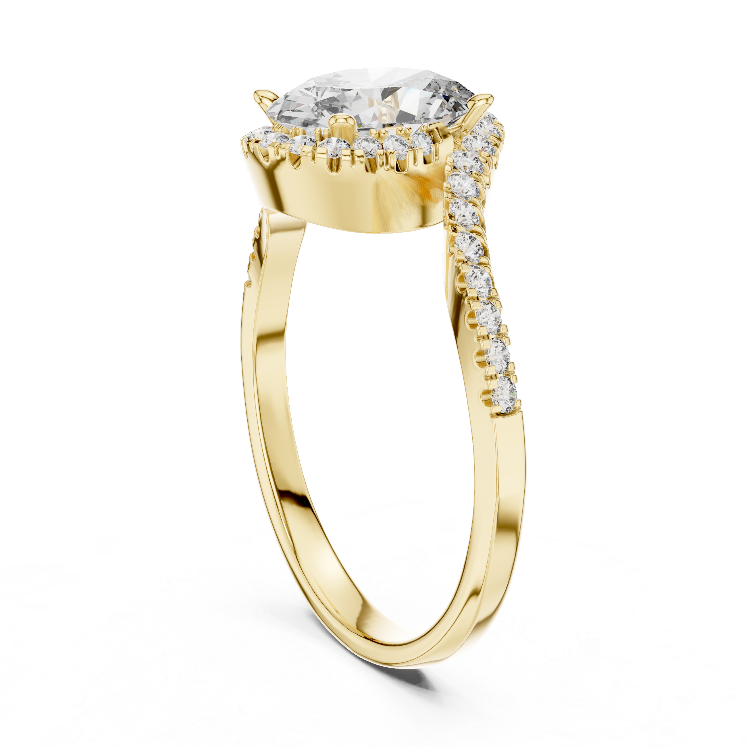 Oval Halo Engagement Ring with Twisted Pavé Diamond Band