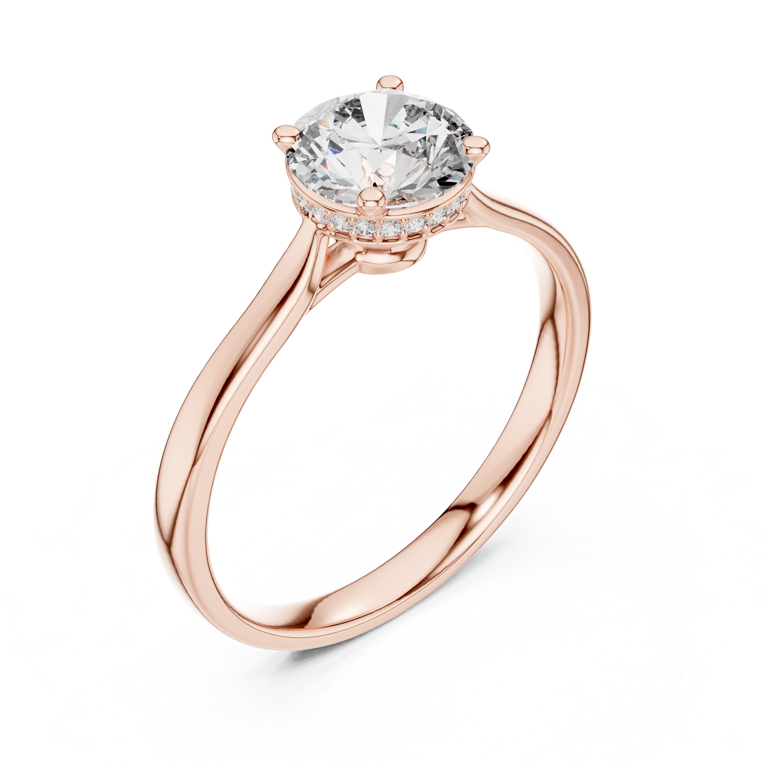 Classic Solitaire Engagement Ring with Hidden Halo and Round Brilliant Diamond