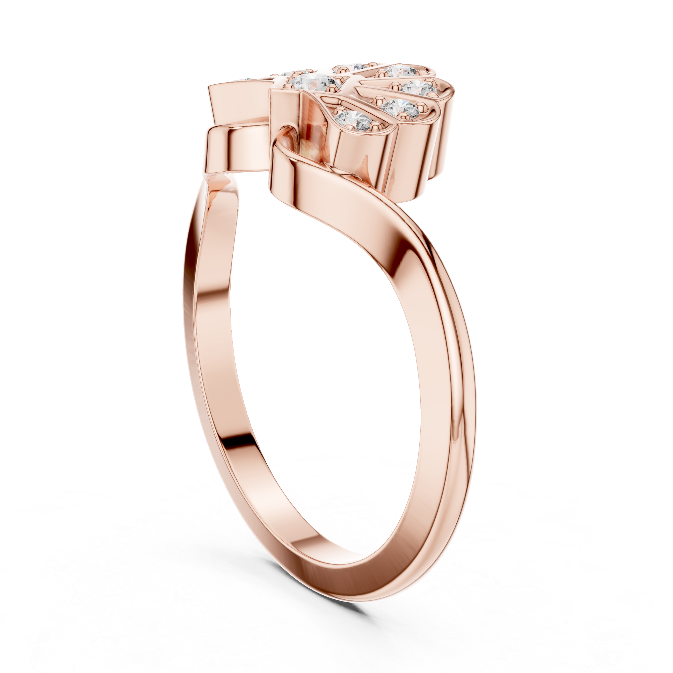 Vintage Fan Motif Diamond Ring with Geometric Pavé Cluster Design