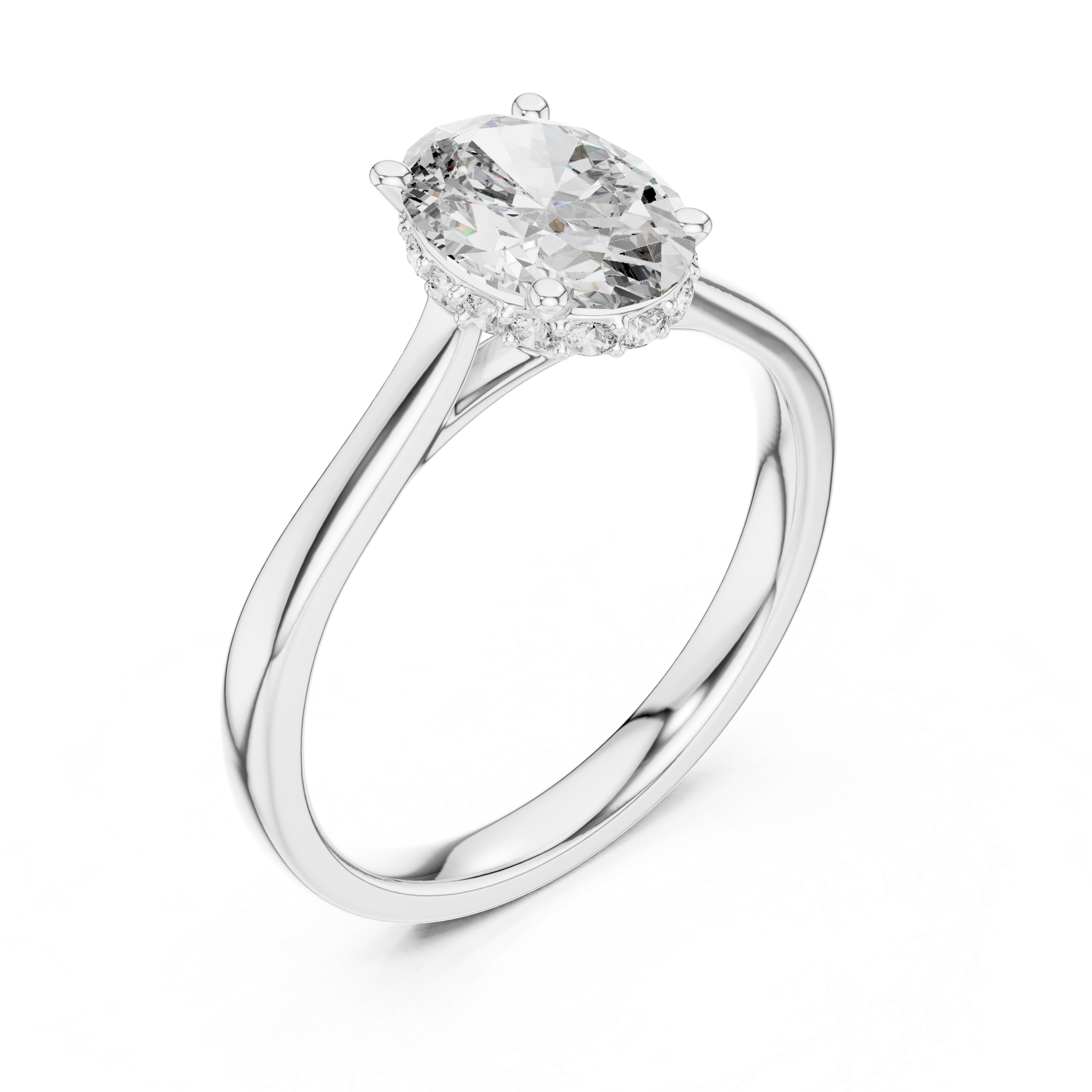 Oval Solitaire Engagement Ring with Hidden Halo Detail