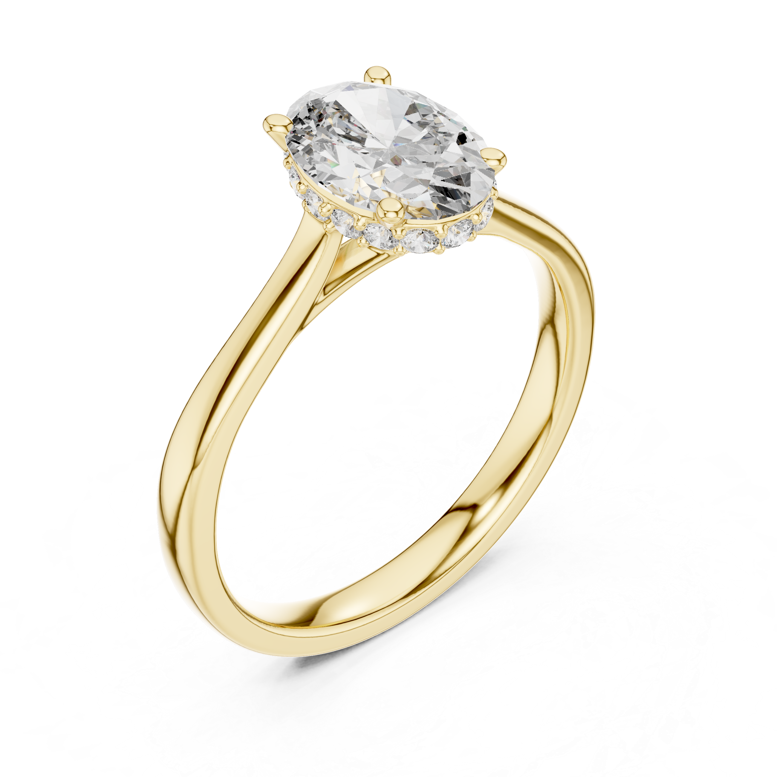Oval Solitaire Engagement Ring with Hidden Halo Detail