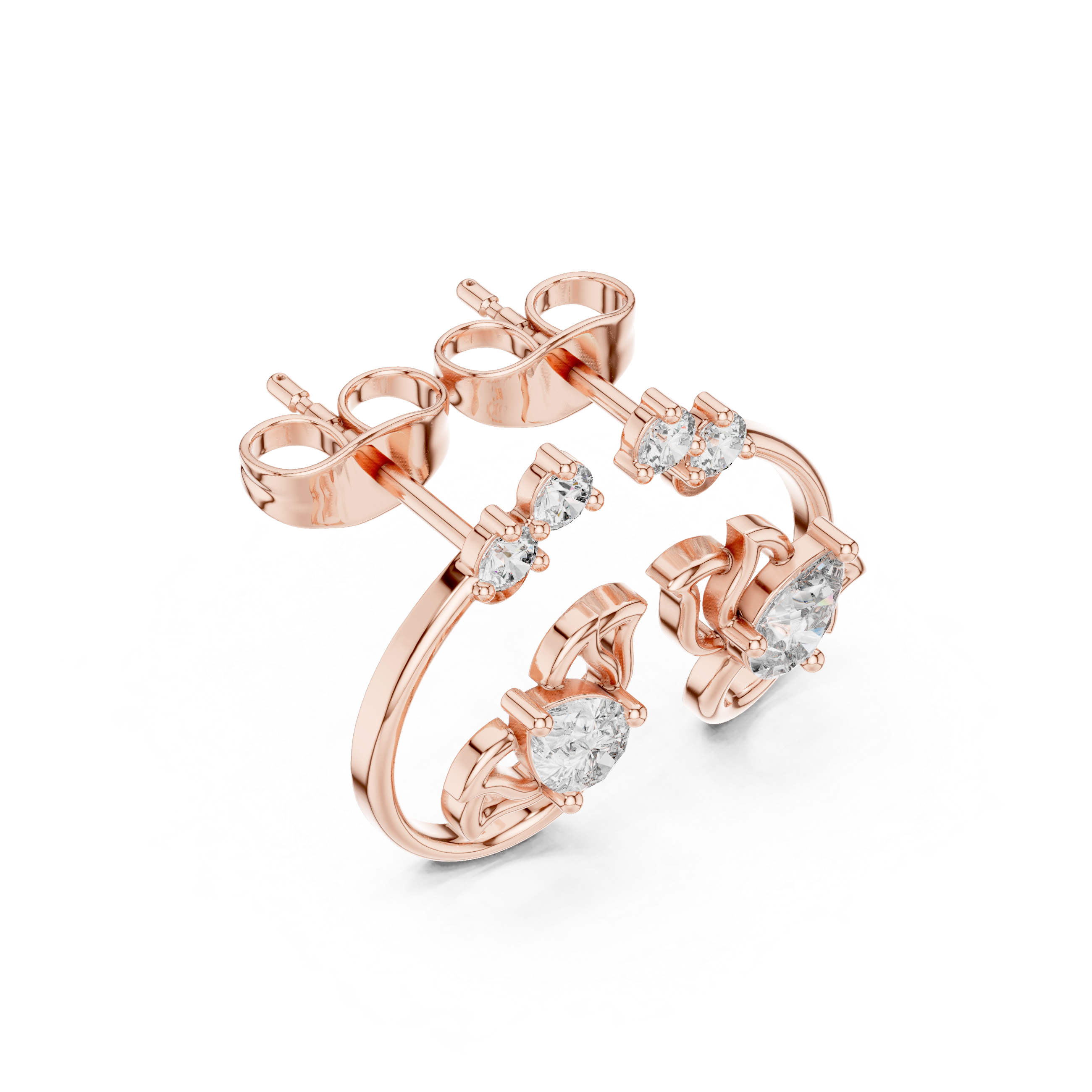 Floral Scroll Diamond Stud Earrings