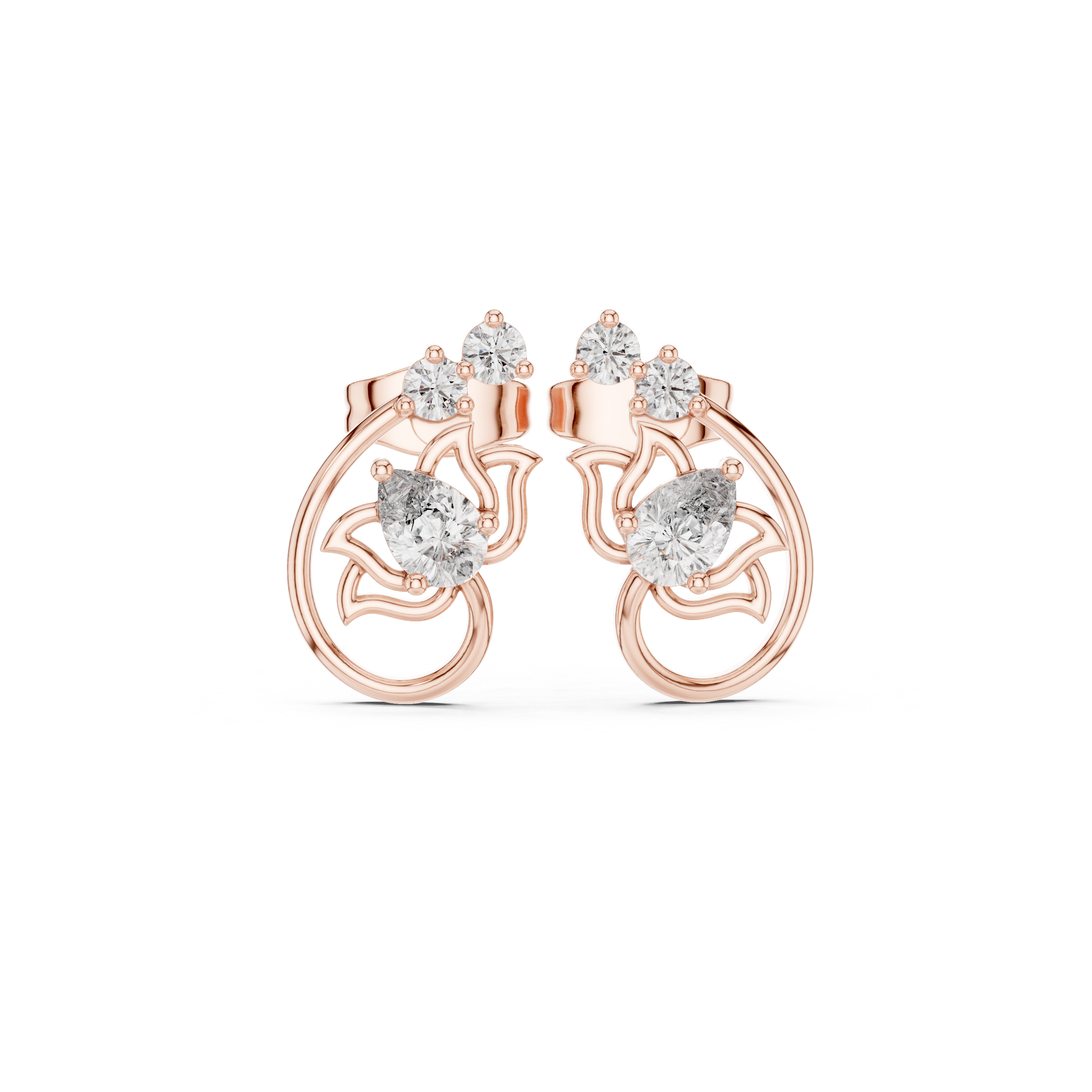 Floral Scroll Diamond Stud Earrings