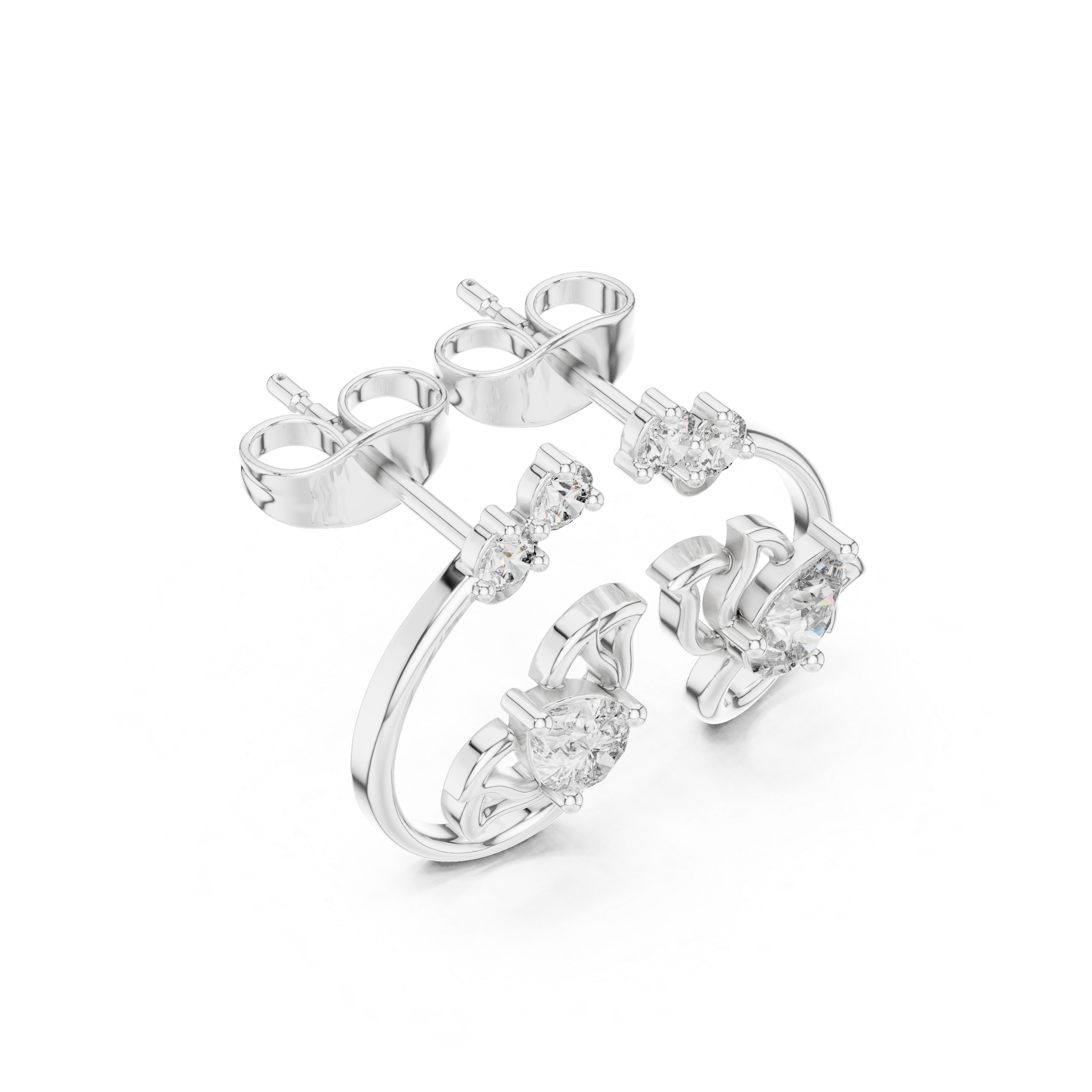 Floral Scroll Diamond Stud Earrings