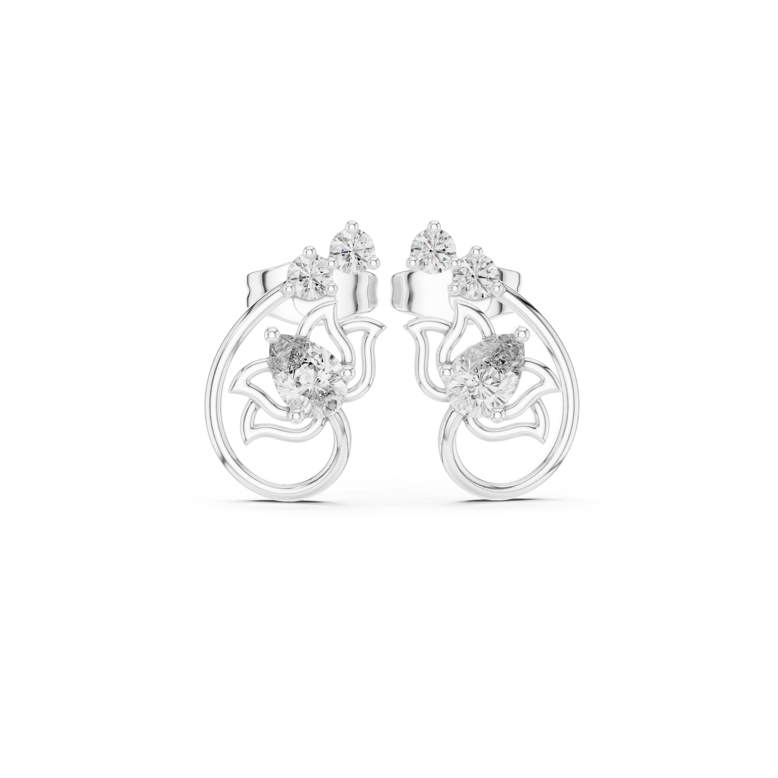 Floral Scroll Diamond Stud Earrings