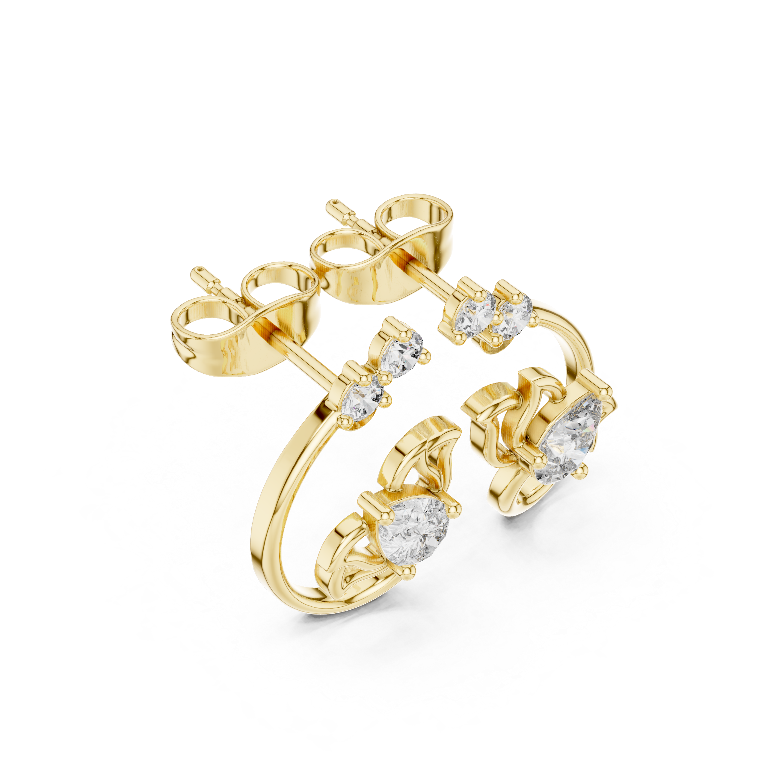 Floral Scroll Diamond Stud Earrings