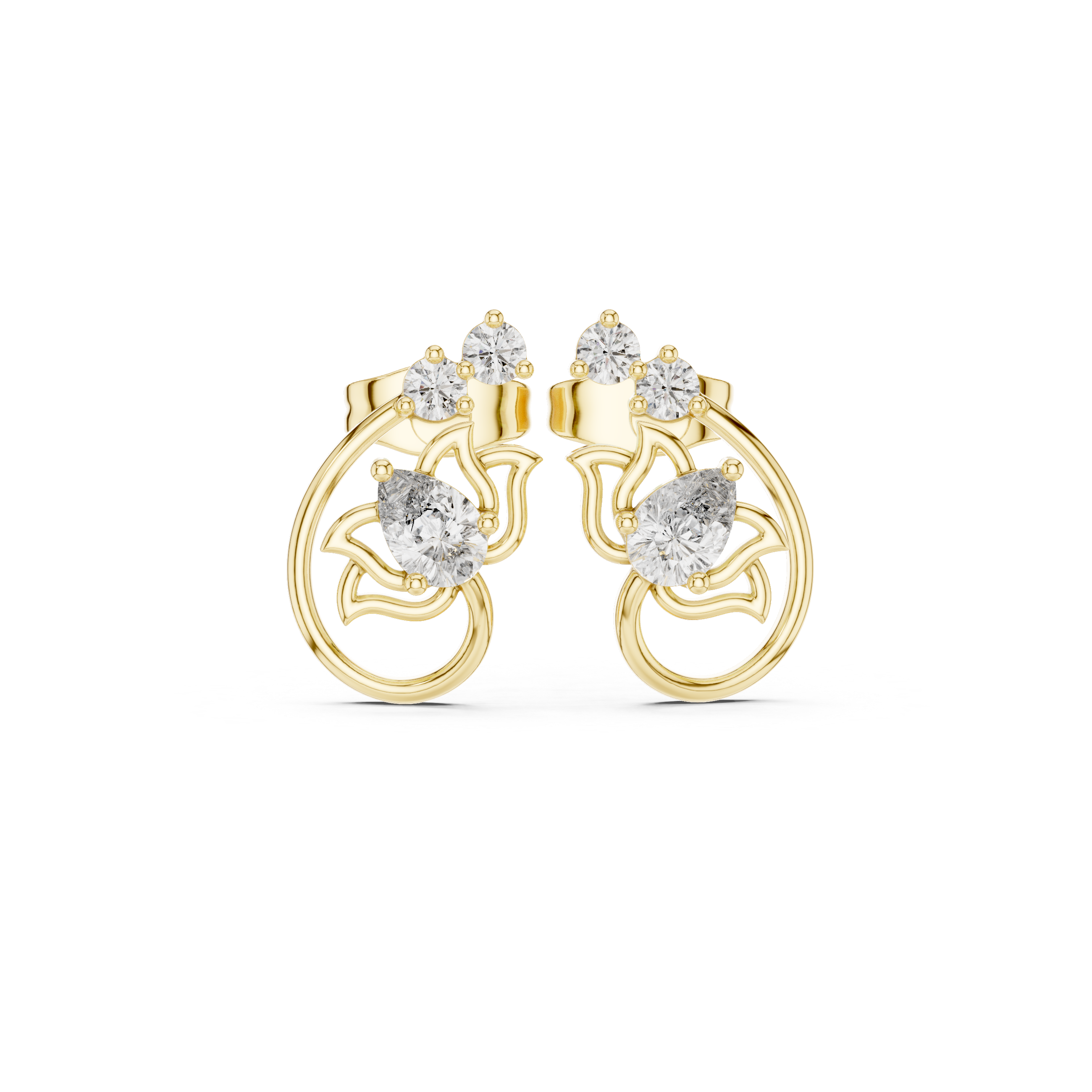 Floral Scroll Diamond Stud Earrings