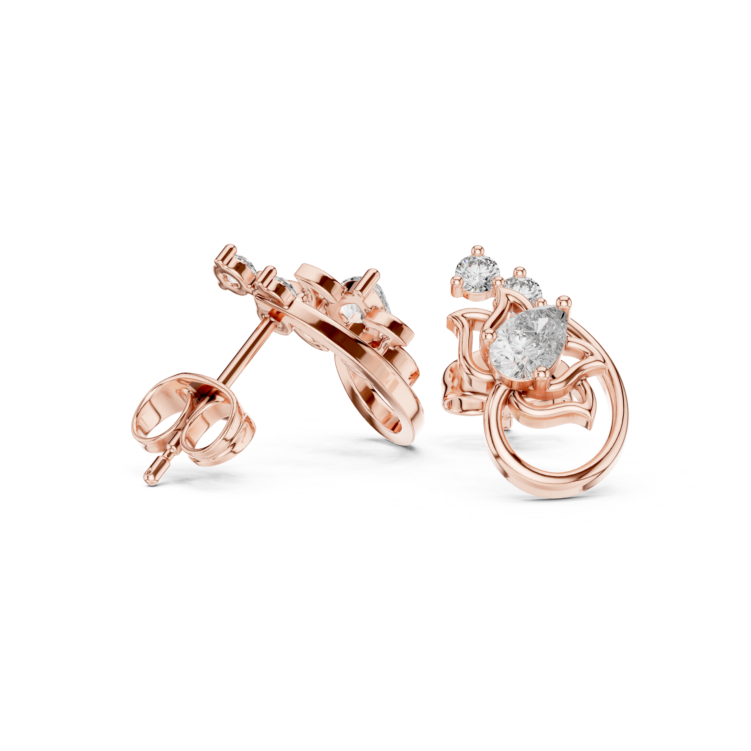 Floral Scroll Diamond Stud Earrings