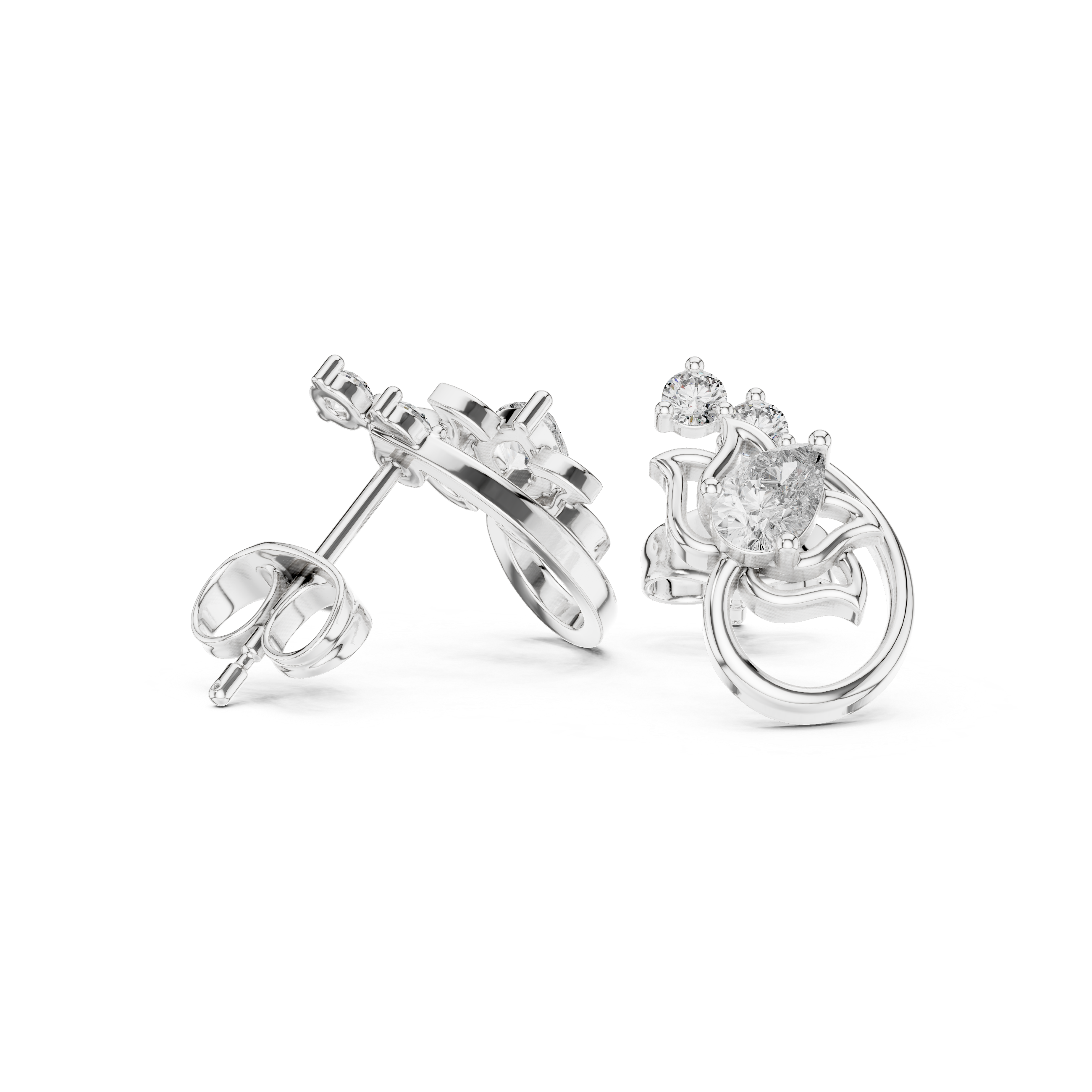Floral Scroll Diamond Stud Earrings