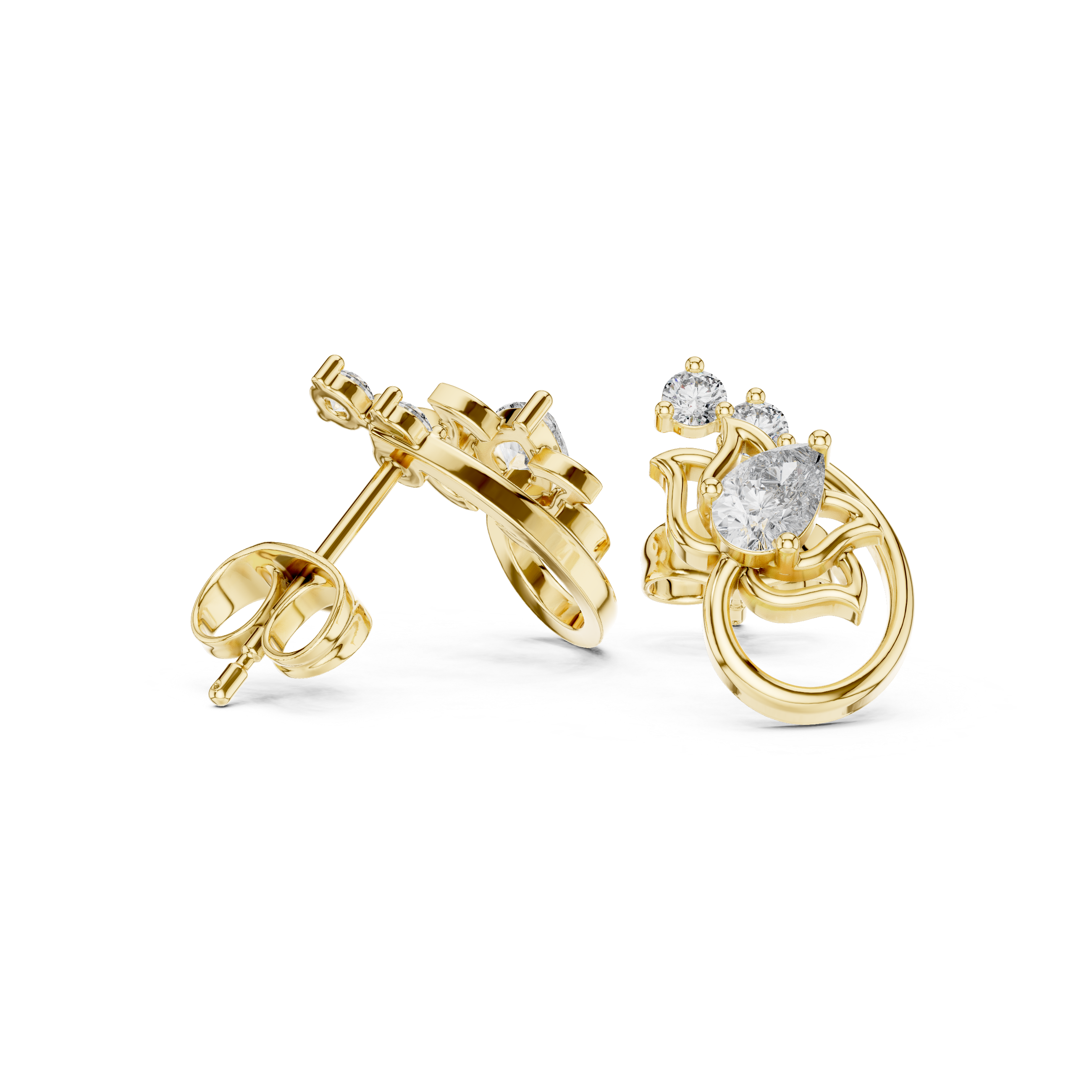 Floral Scroll Diamond Stud Earrings