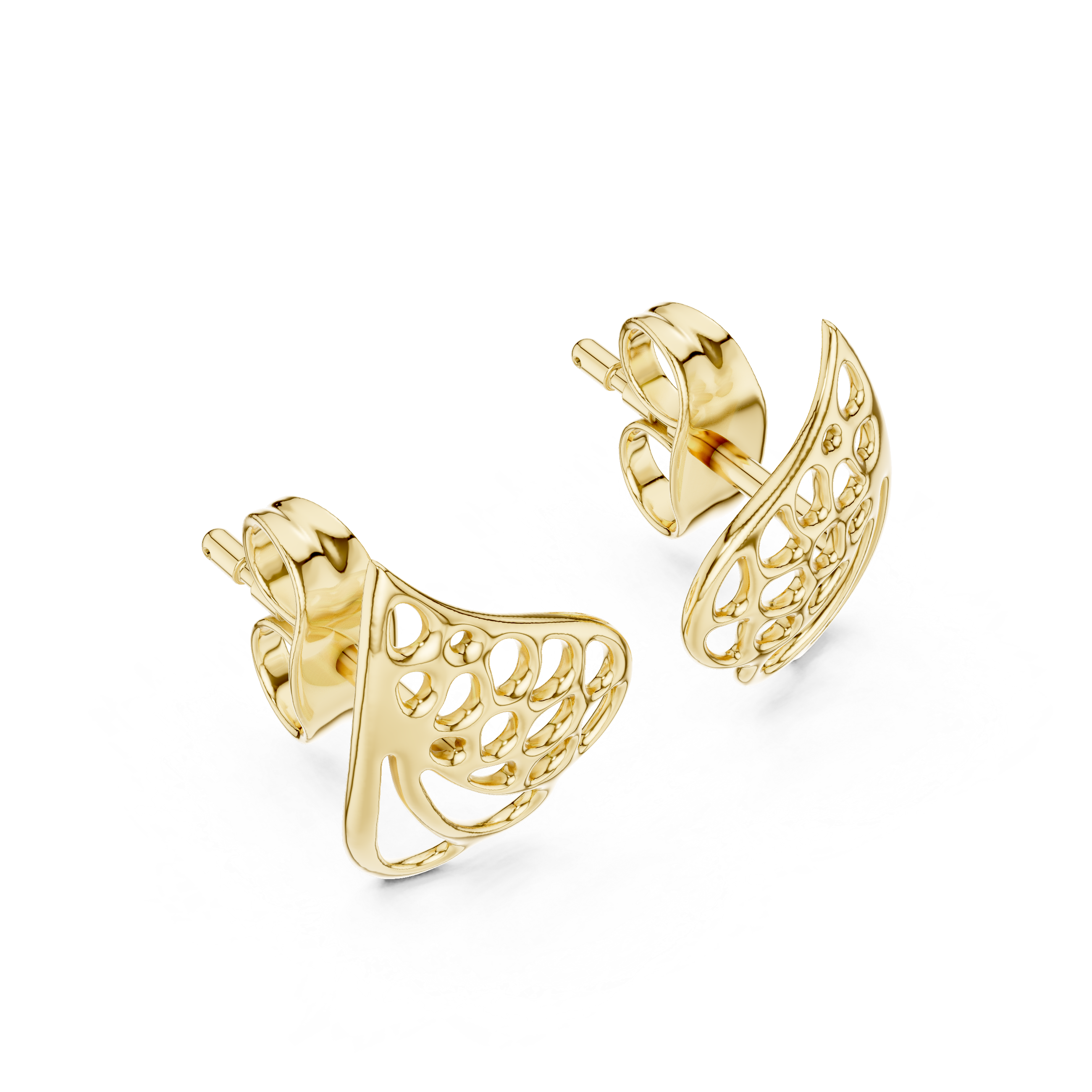 Organic Openwork Gold Stud Earrings