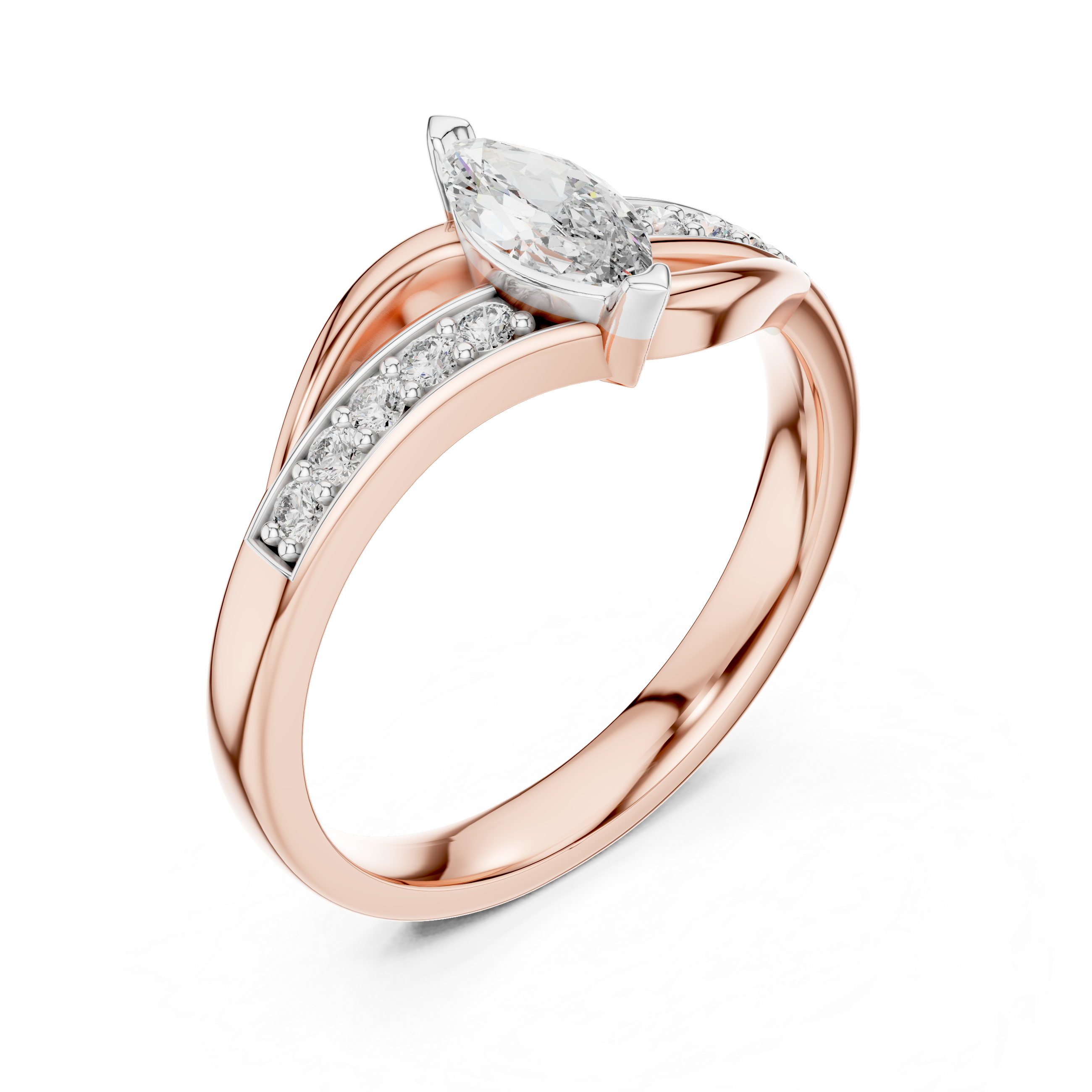Marquise Cut Diamond Ring with Twisted Pavé Band