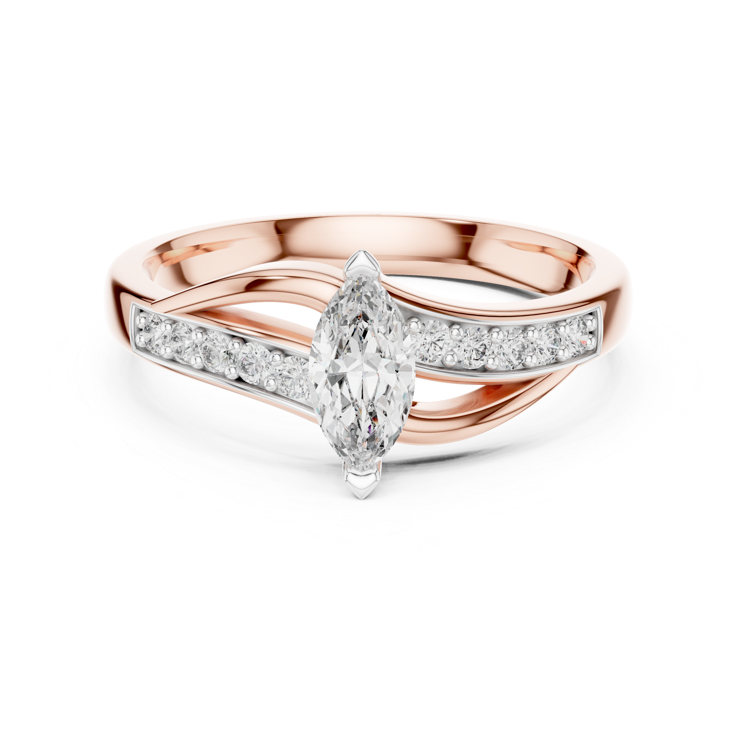 Marquise Cut Diamond Ring with Twisted Pavé Band