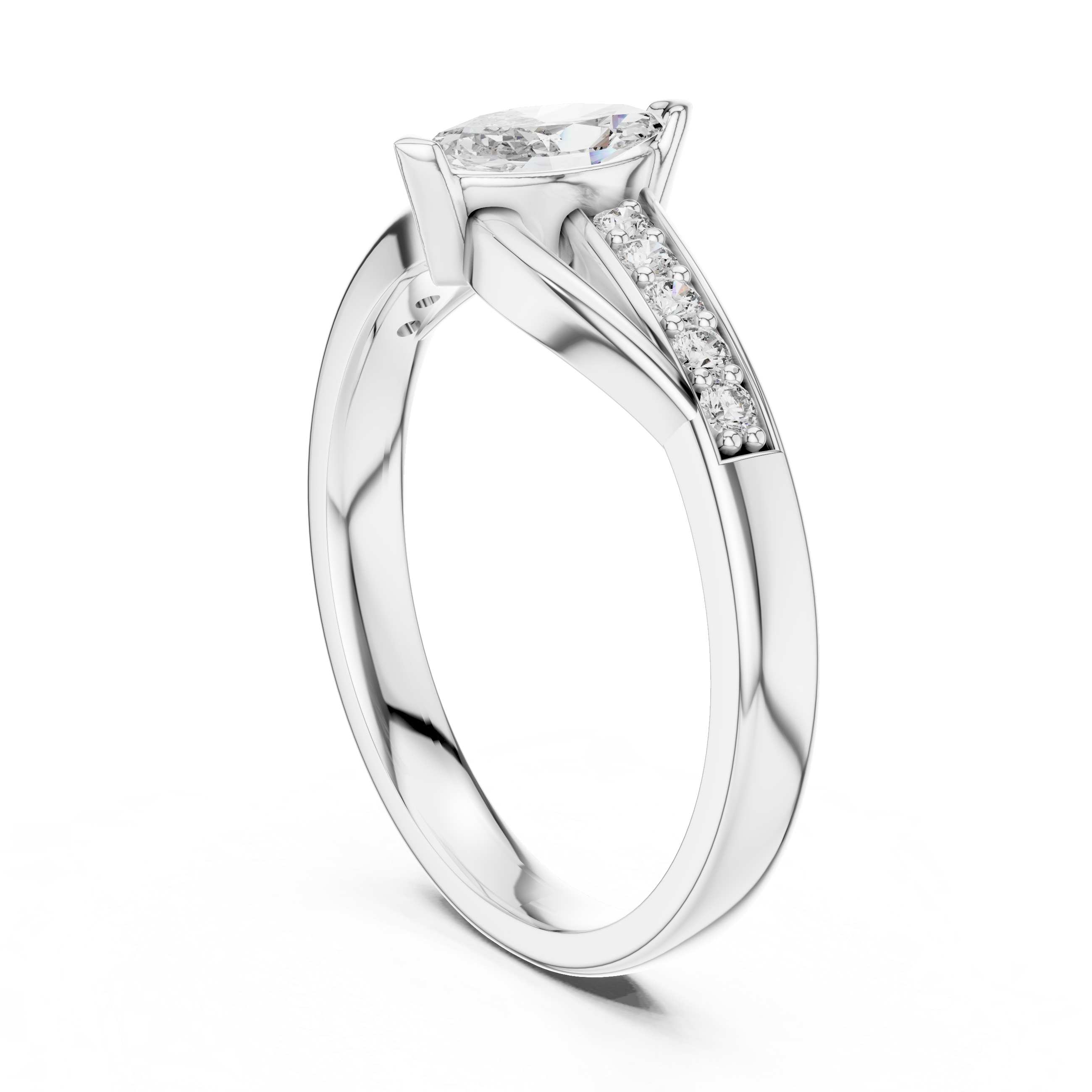 Marquise Cut Diamond Ring with Twisted Pavé Band
