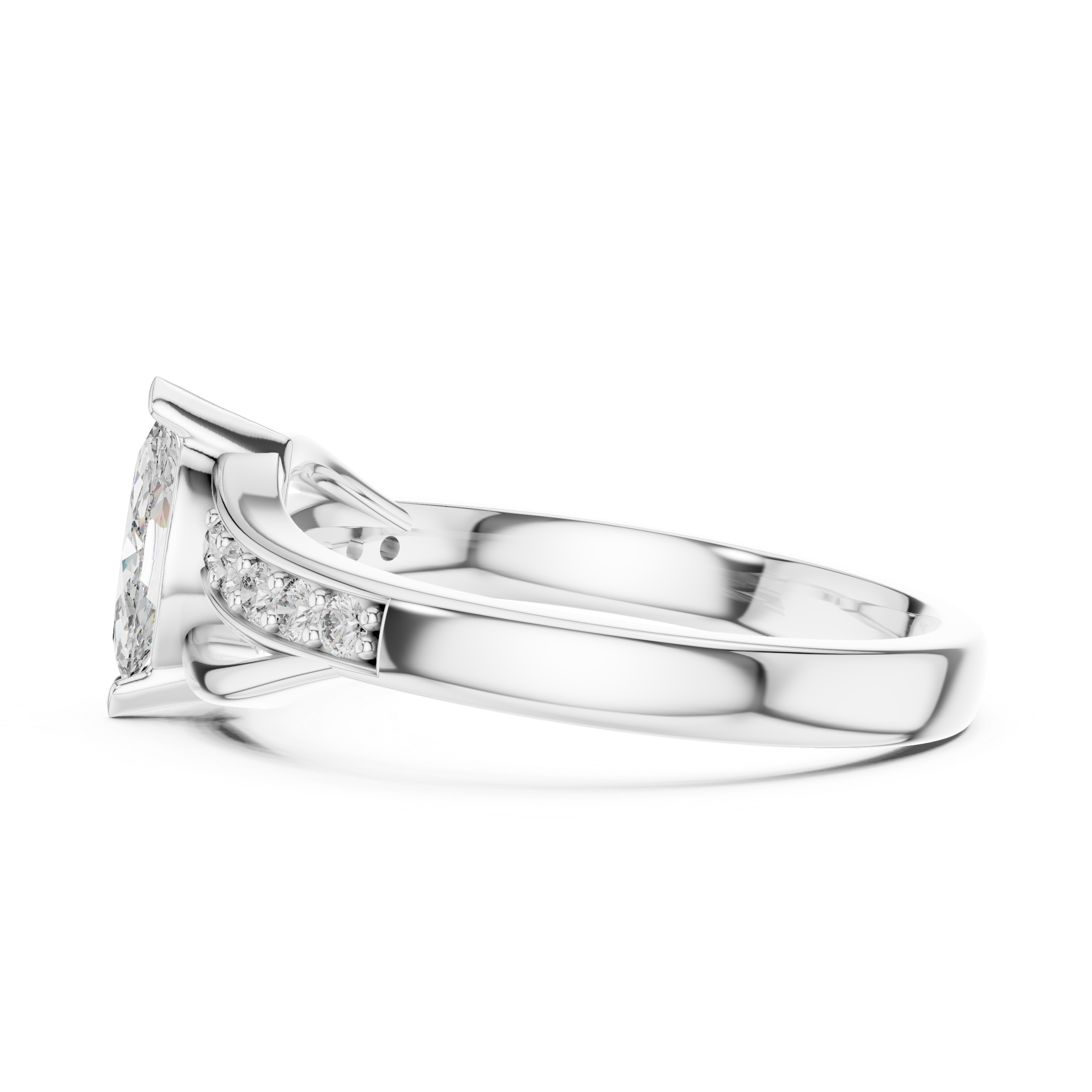 Marquise Cut Diamond Ring with Twisted Pavé Band