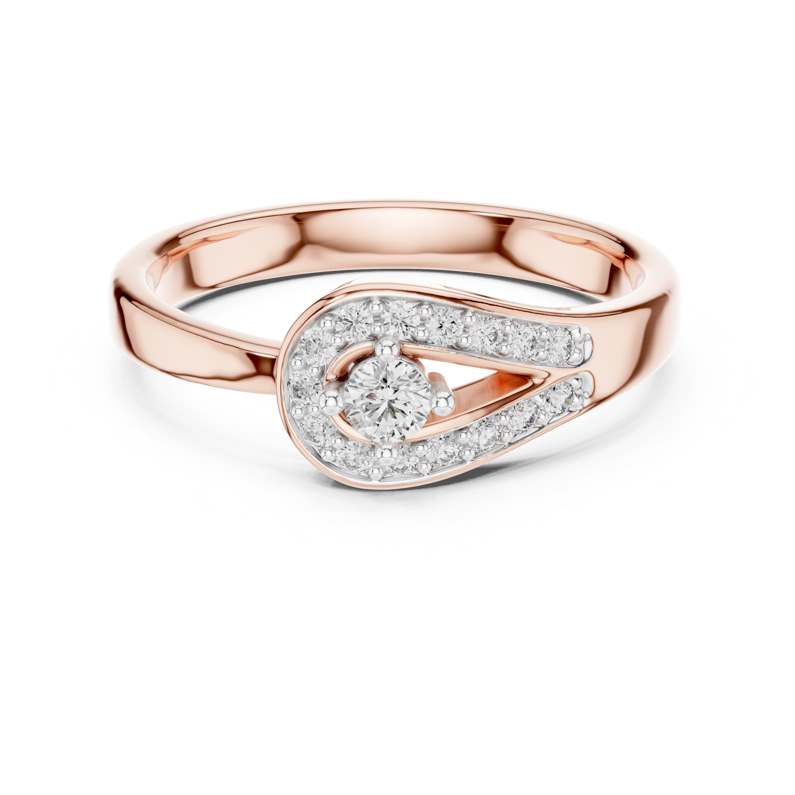 Modern Teardrop Halo Diamond Ring with Pavé Accents