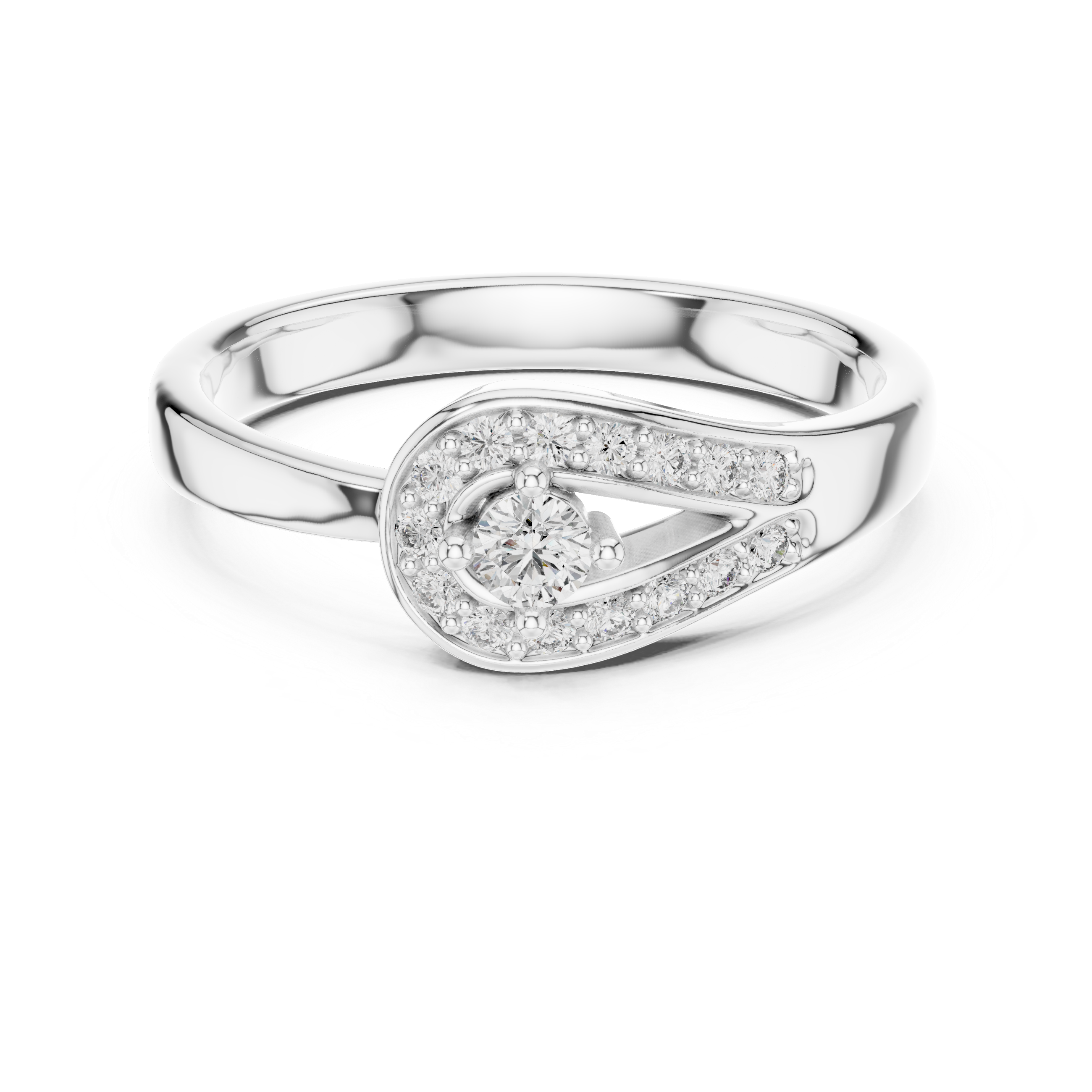 Modern Teardrop Halo Diamond Ring with Pavé Accents
