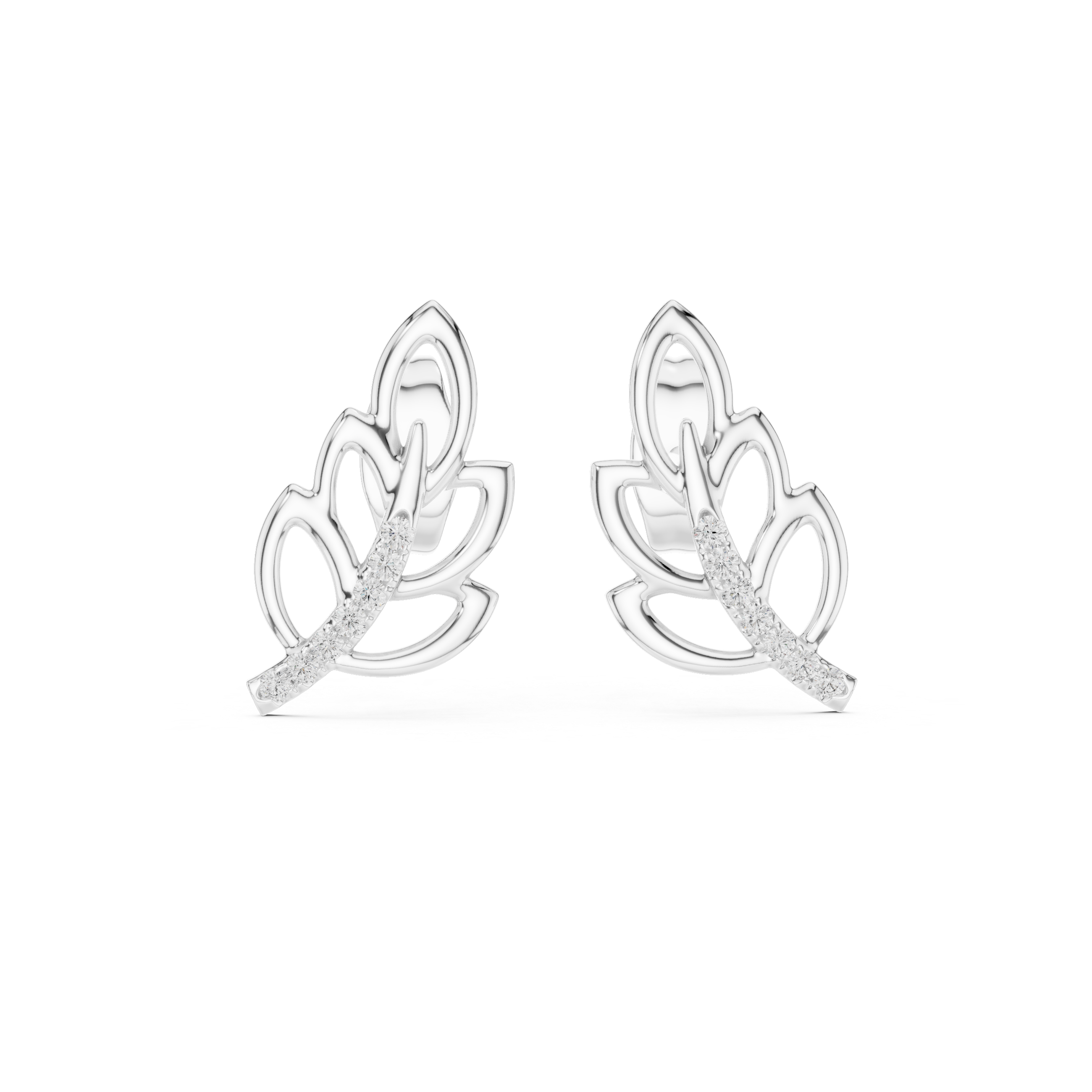 Leaf-Inspired Diamond Curve Gold Stud Earrings