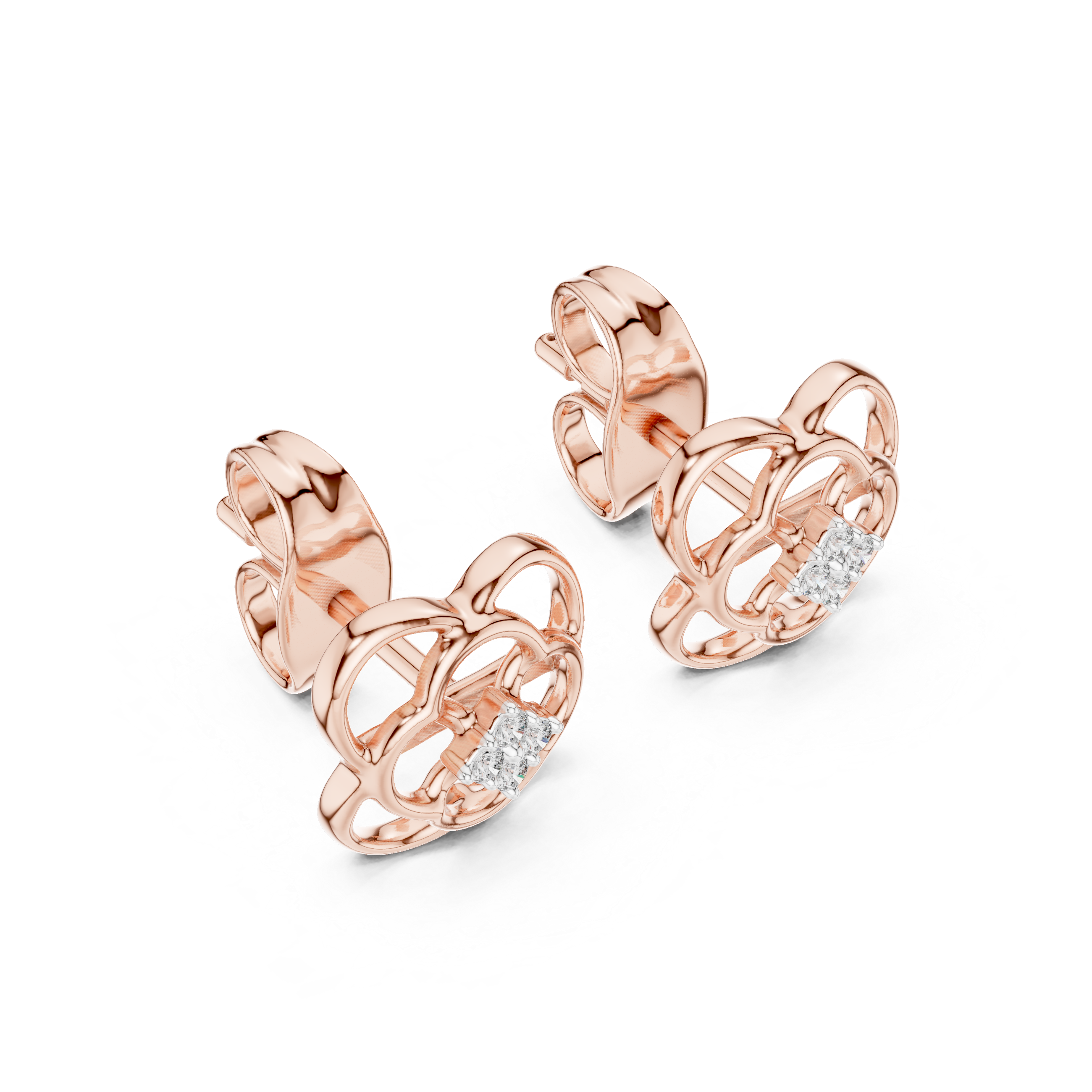 Floral Diamond Cluster Gold Stud Earrings