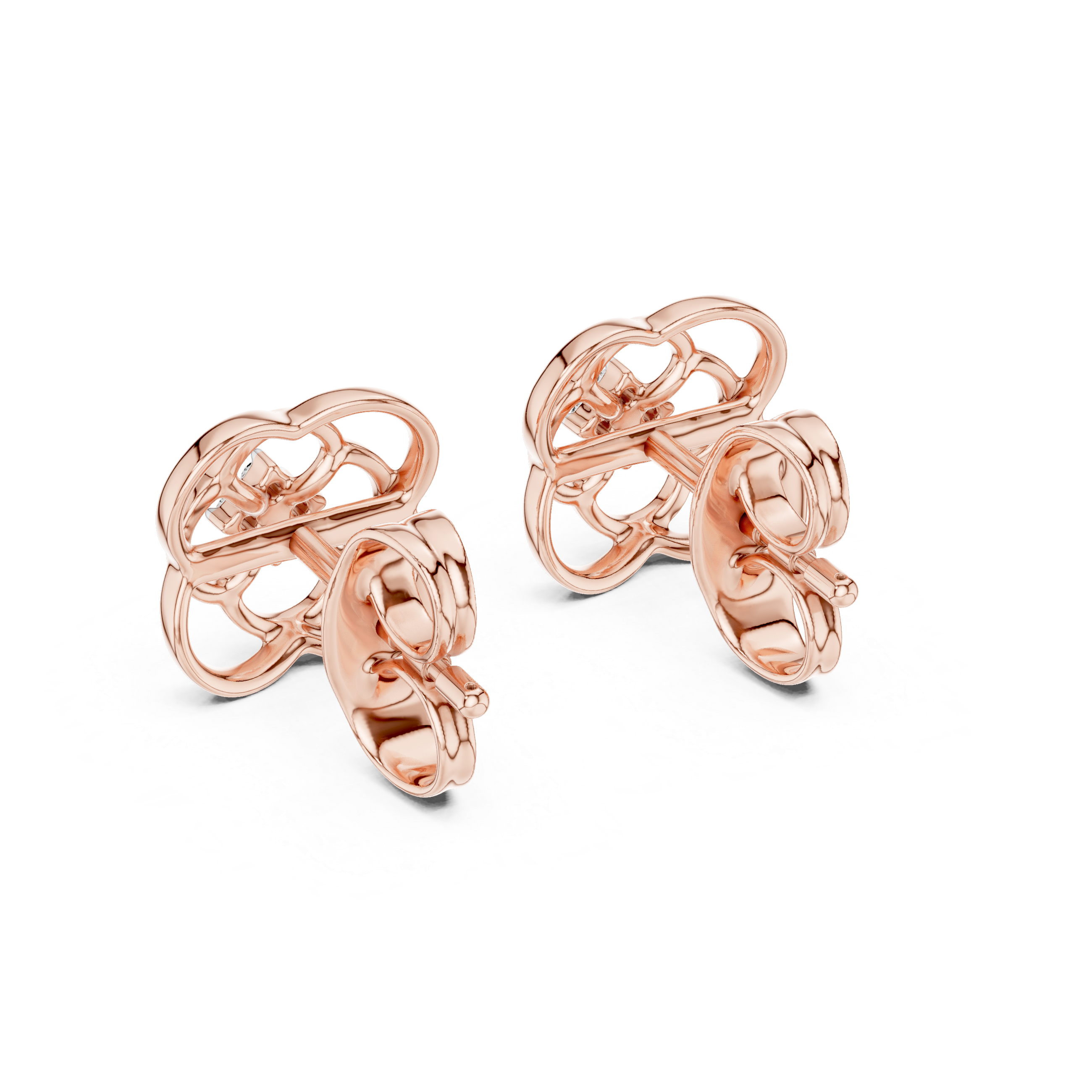 Floral Diamond Cluster Gold Stud Earrings