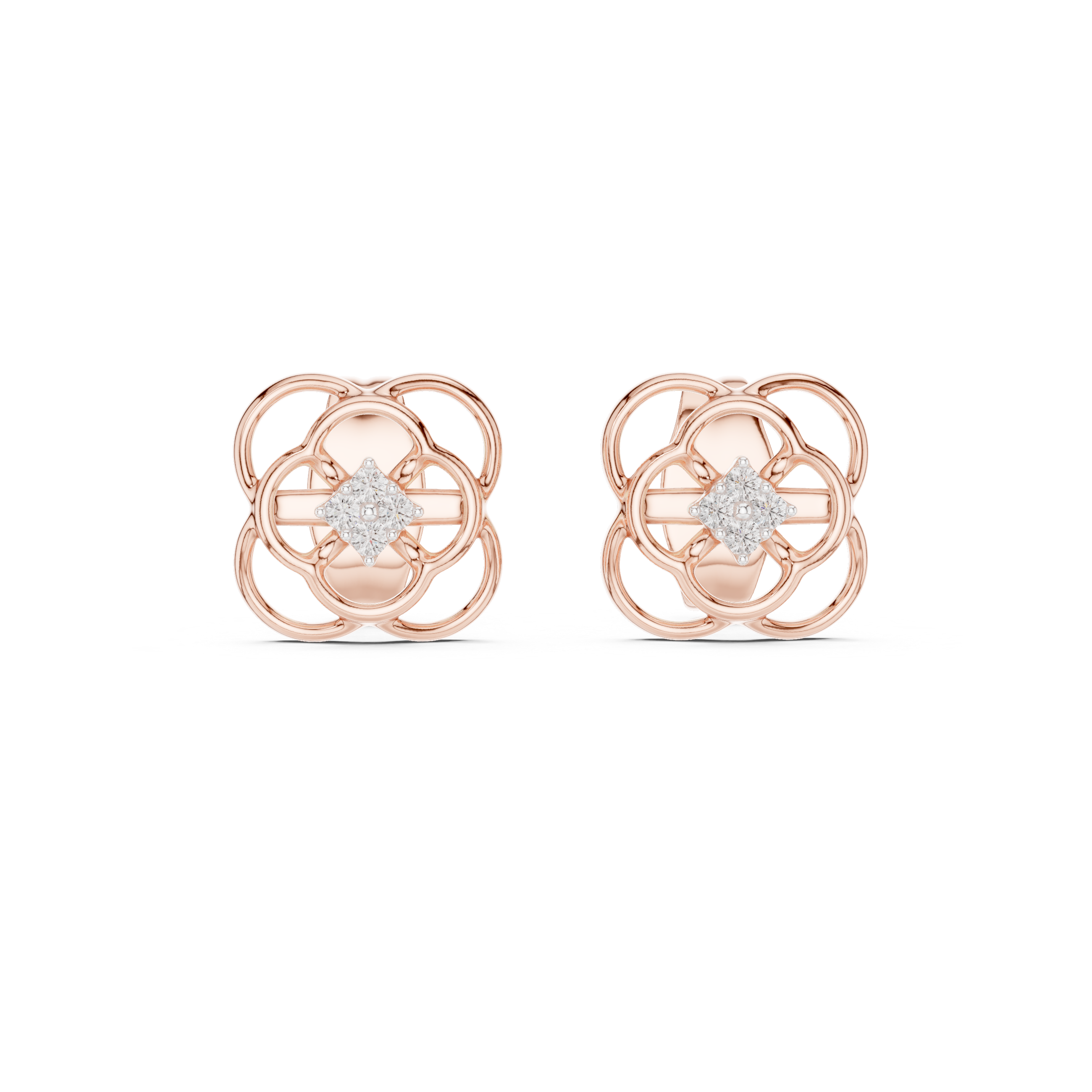 Floral Diamond Cluster Gold Stud Earrings