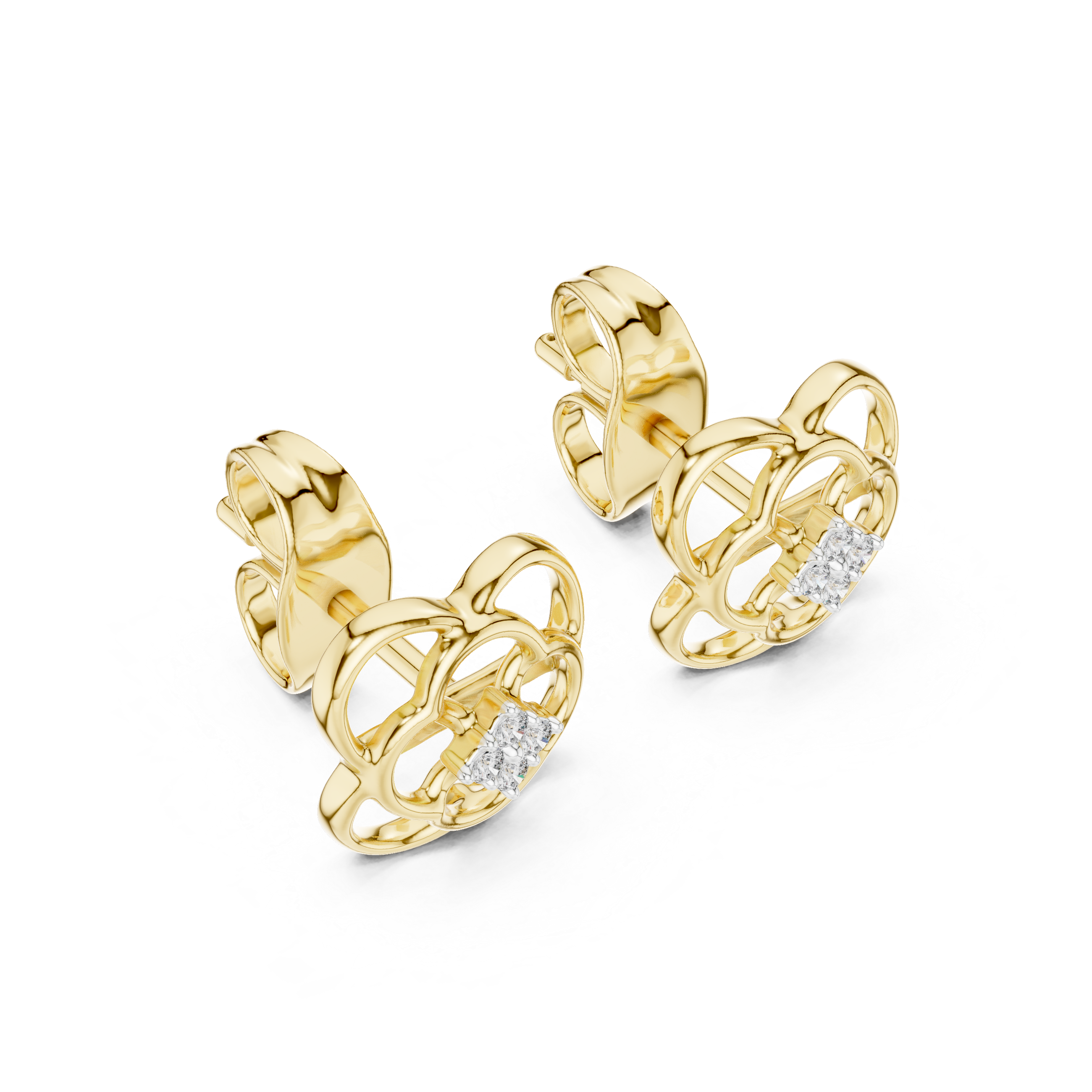 Floral Diamond Cluster Gold Stud Earrings