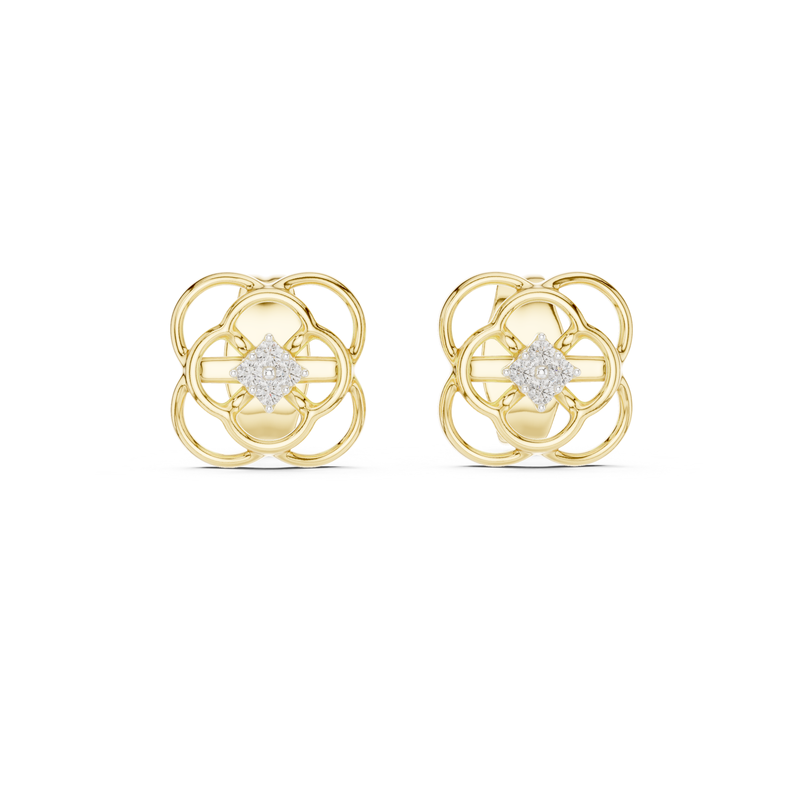 Floral Diamond Cluster Gold Stud Earrings