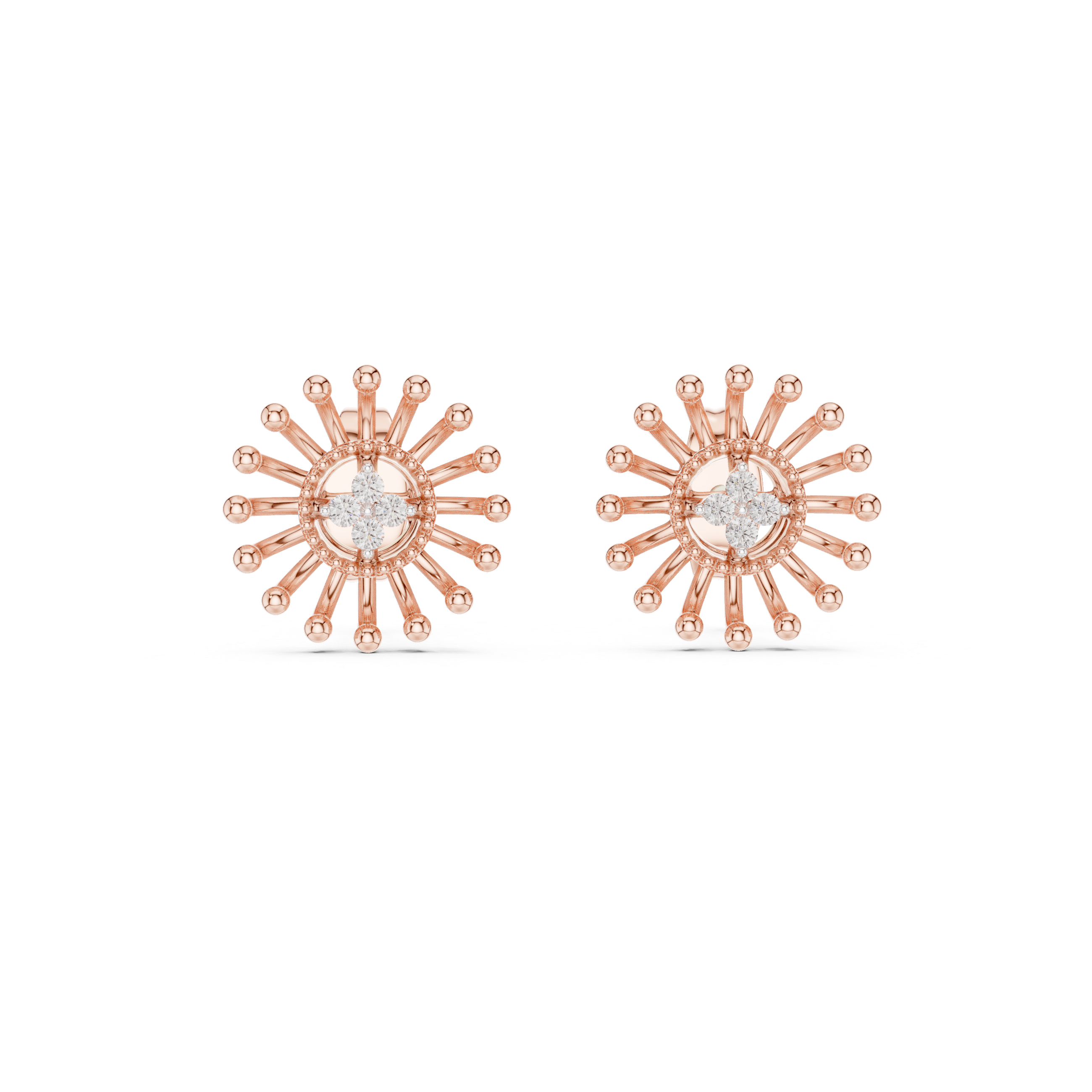 Sunburst Diamond Cluster Gold Stud Earrings