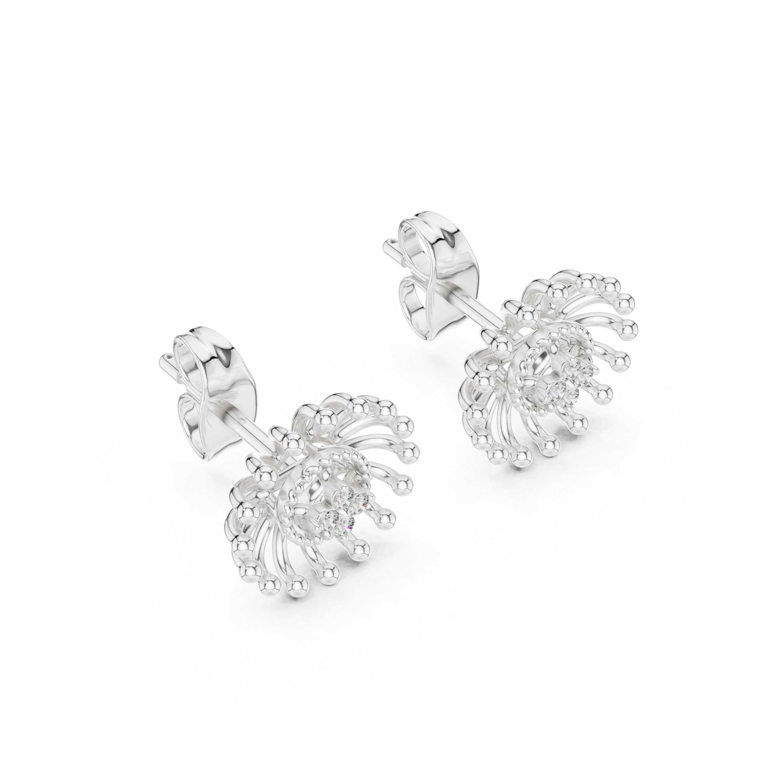 Sunburst Diamond Cluster Gold Stud Earrings