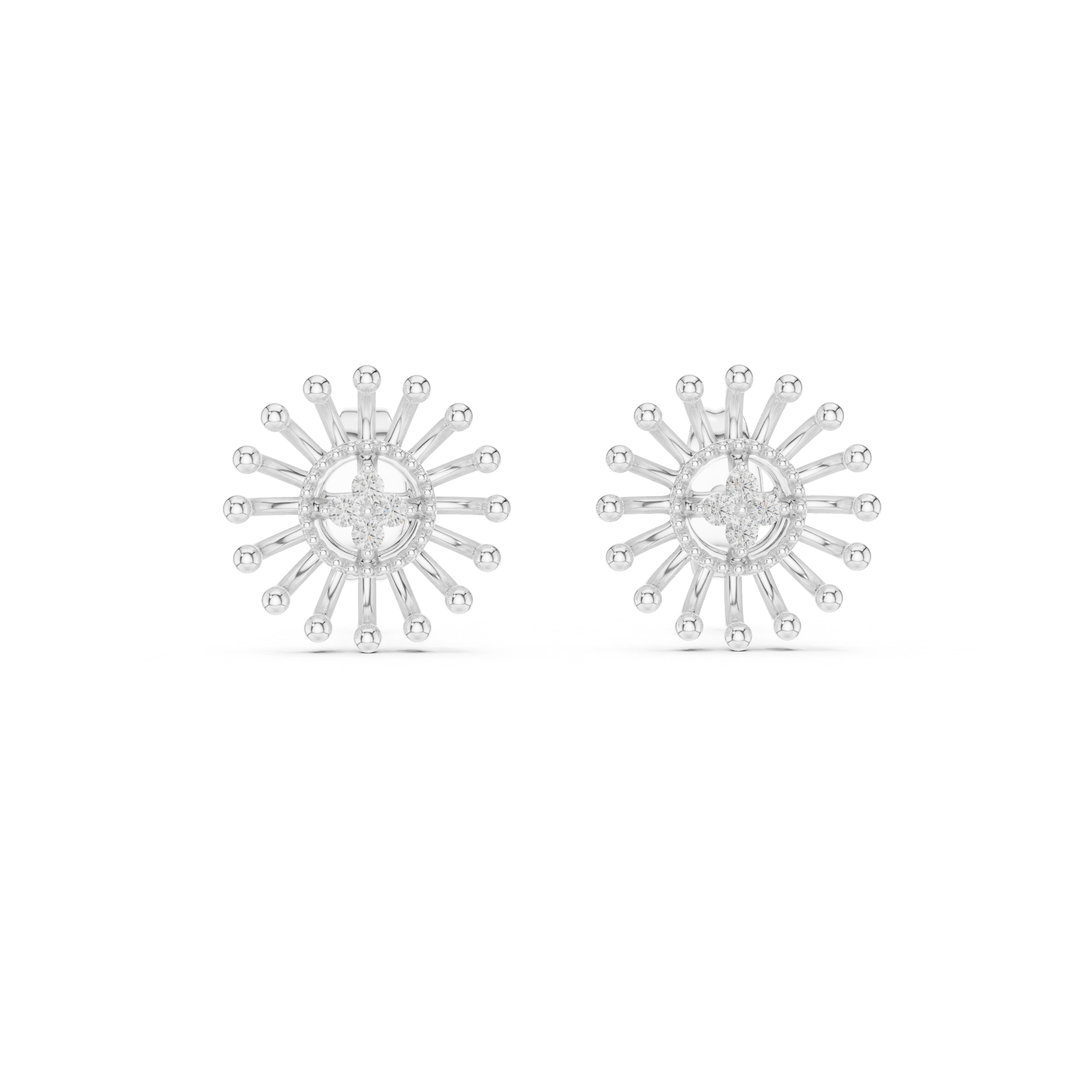 Sunburst Diamond Cluster Gold Stud Earrings