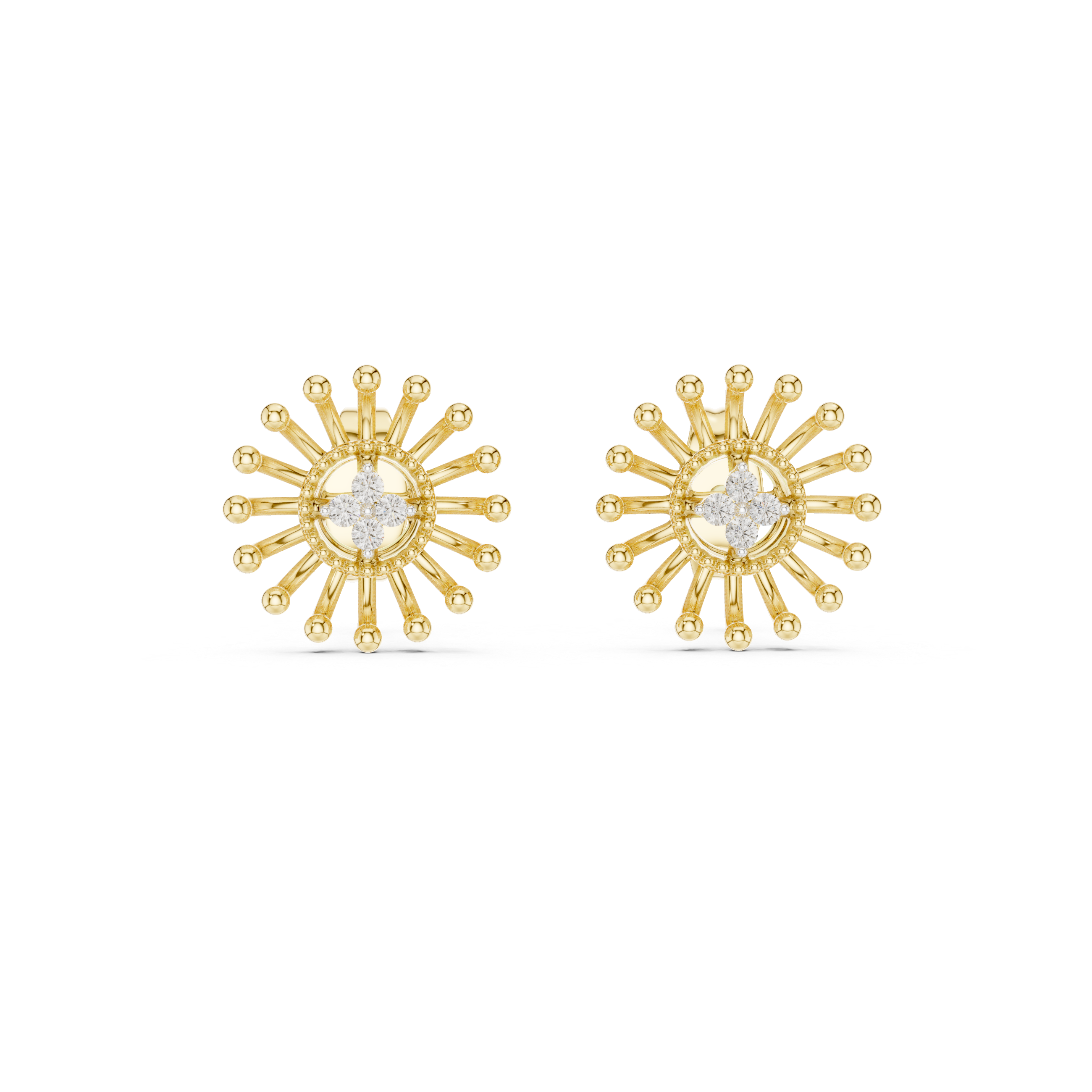Sunburst Diamond Cluster Gold Stud Earrings