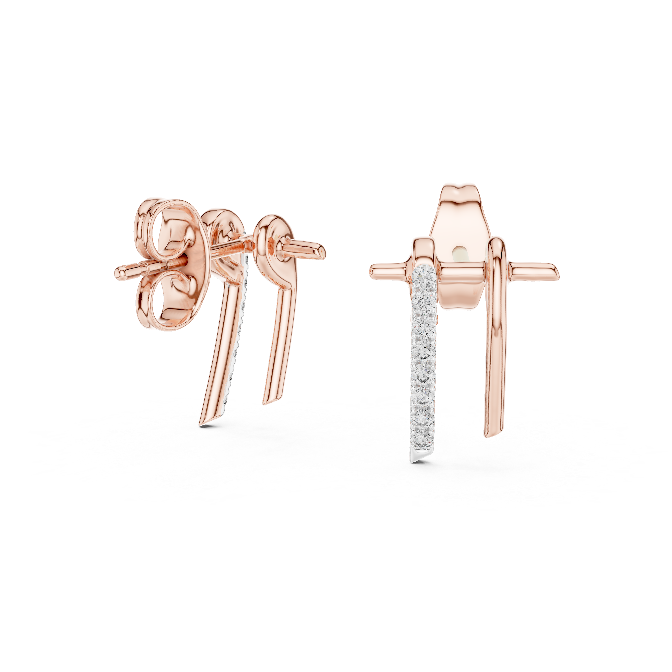 Modern Diamond Bar Drop Stud Earrings