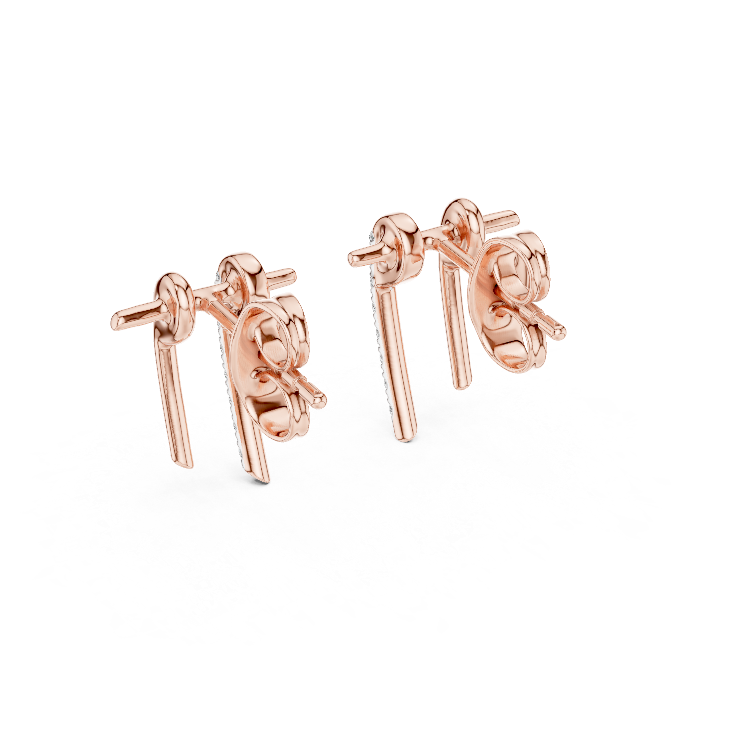 Modern Diamond Bar Drop Stud Earrings