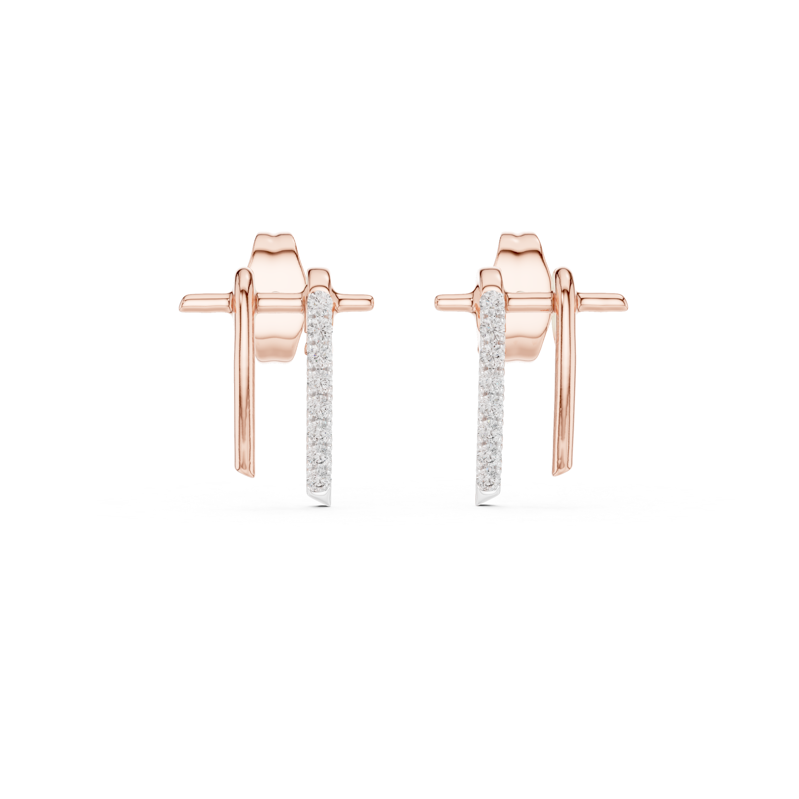 Modern Diamond Bar Drop Stud Earrings