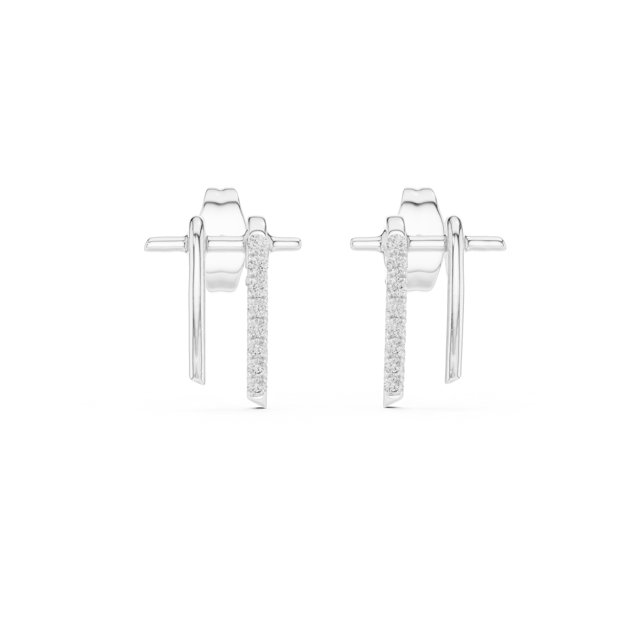 Modern Diamond Bar Drop Stud Earrings